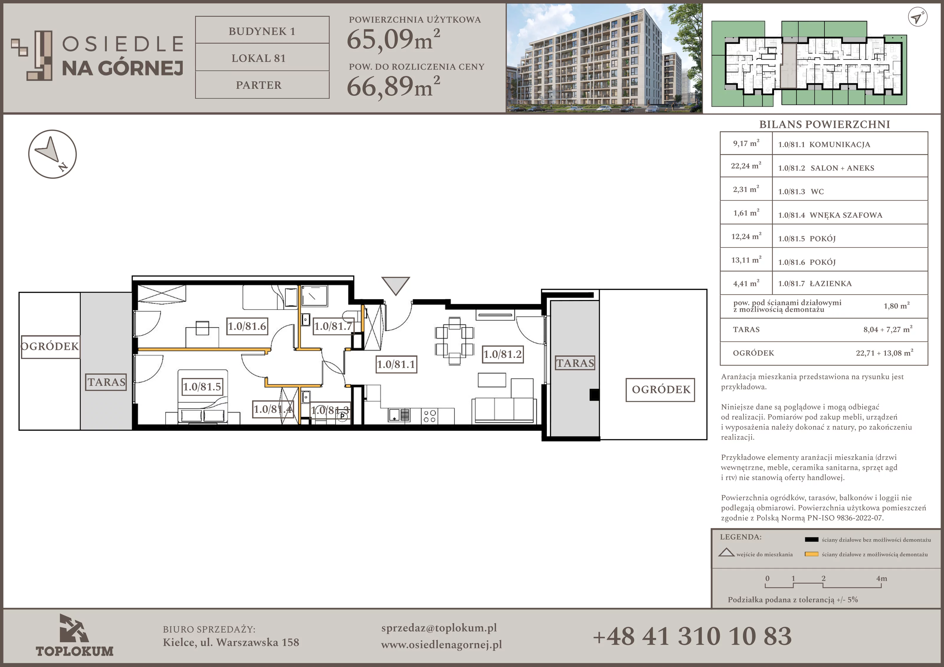 3 pokoje, mieszkanie 65,09 m², parter, oferta nr 81, Osiedle na Górnej etap V, Kielce, Nowy Folwark, ul. Zbożowa