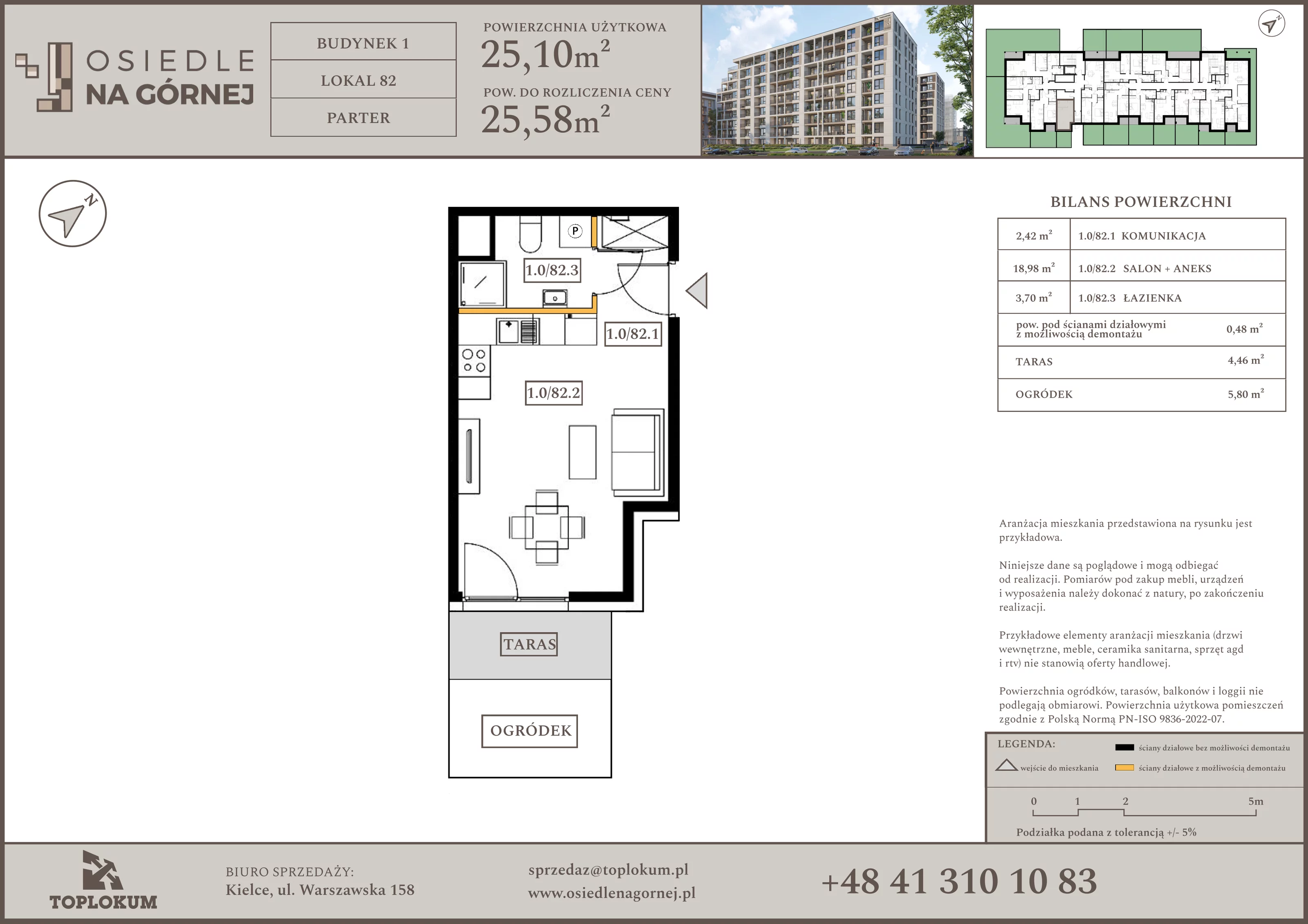 1 pokój, mieszkanie 25,10 m², parter, oferta nr 82, Osiedle na Górnej etap V, Kielce, Nowy Folwark, ul. Zbożowa