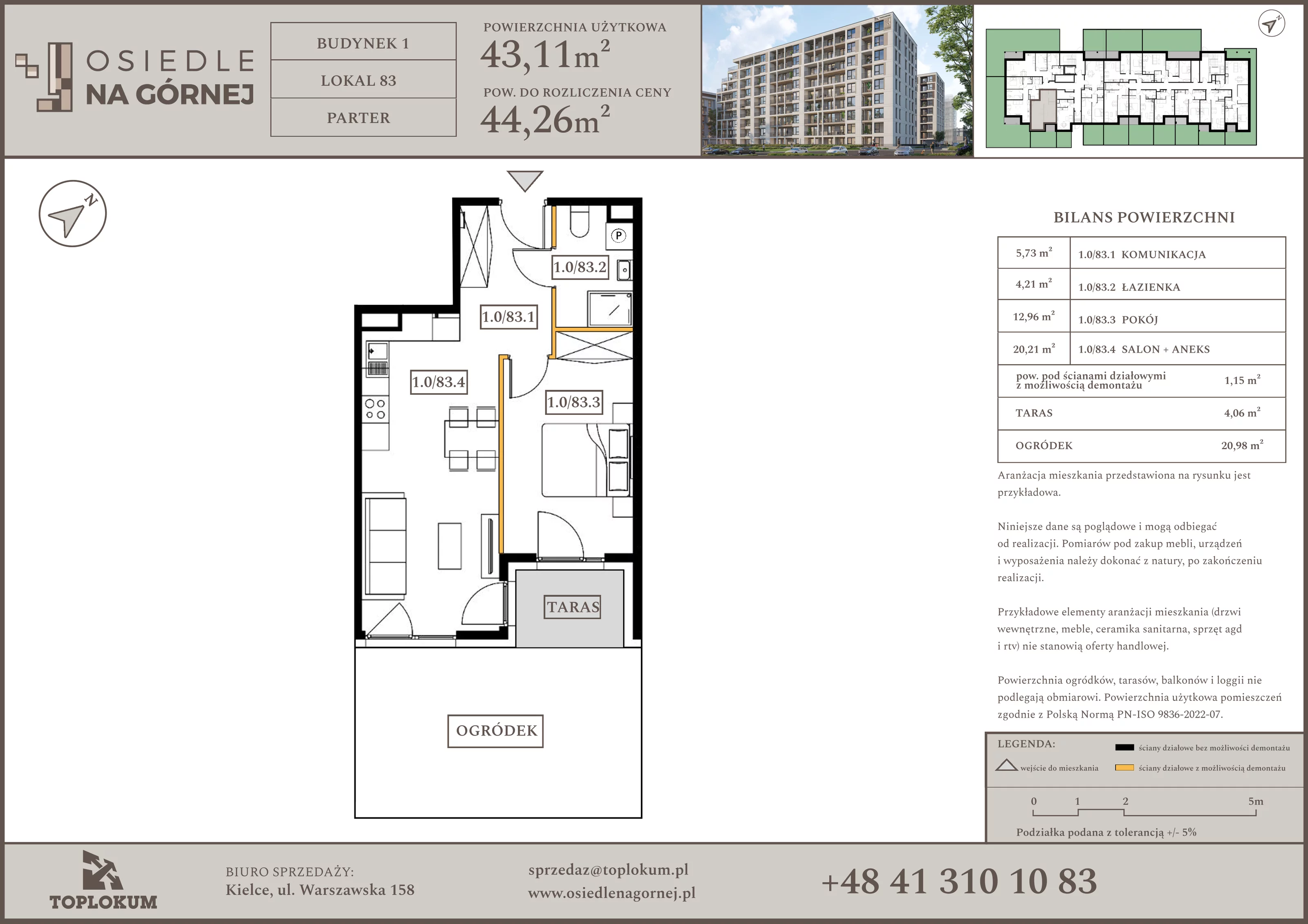 2 pokoje, mieszkanie 43,11 m², parter, oferta nr 83, Osiedle na Górnej etap V, Kielce, Nowy Folwark, ul. Zbożowa