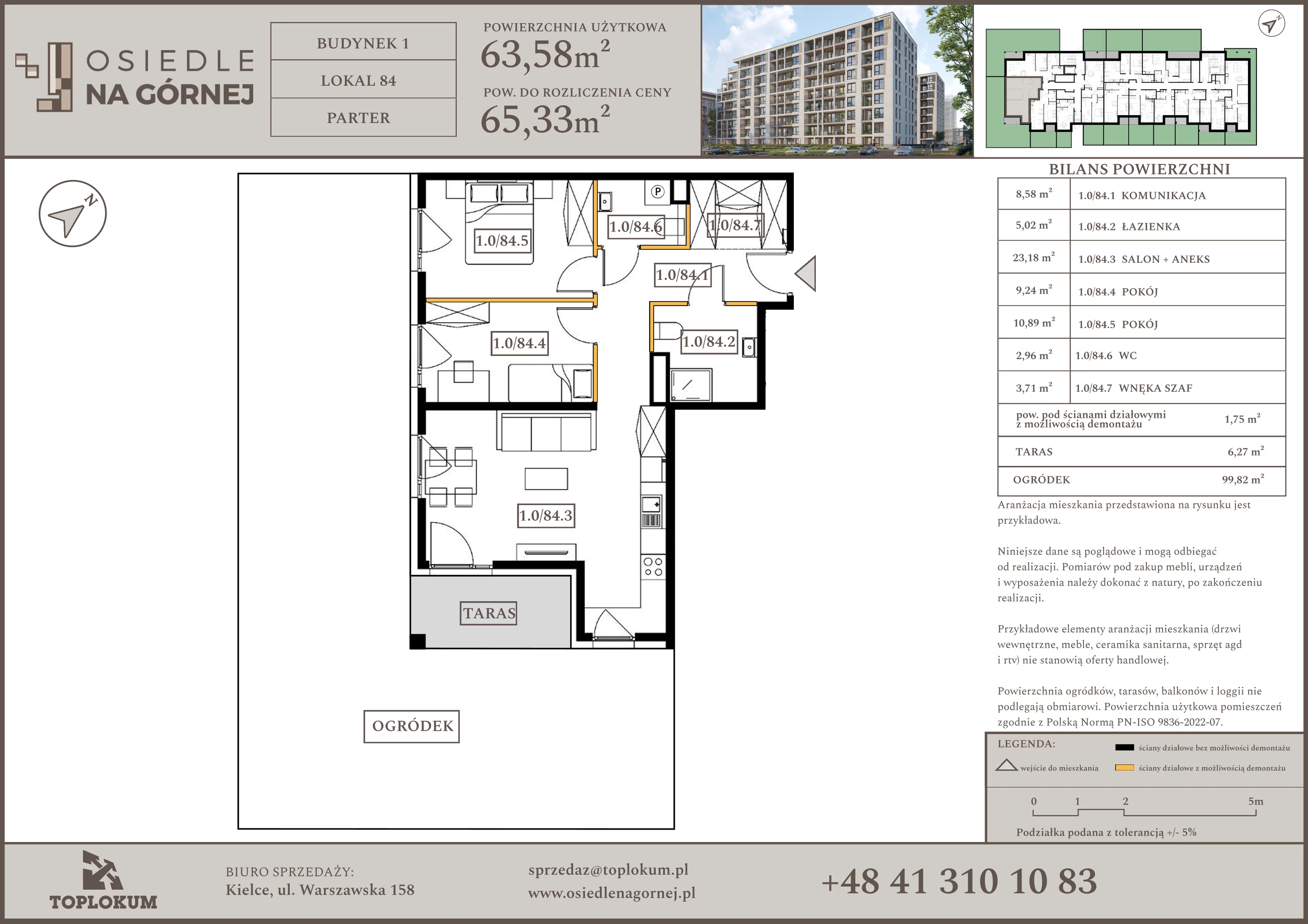 3 pokoje, mieszkanie 63,58 m², parter, oferta nr 84, Osiedle na Górnej etap V, Kielce, Nowy Folwark, ul. Zbożowa