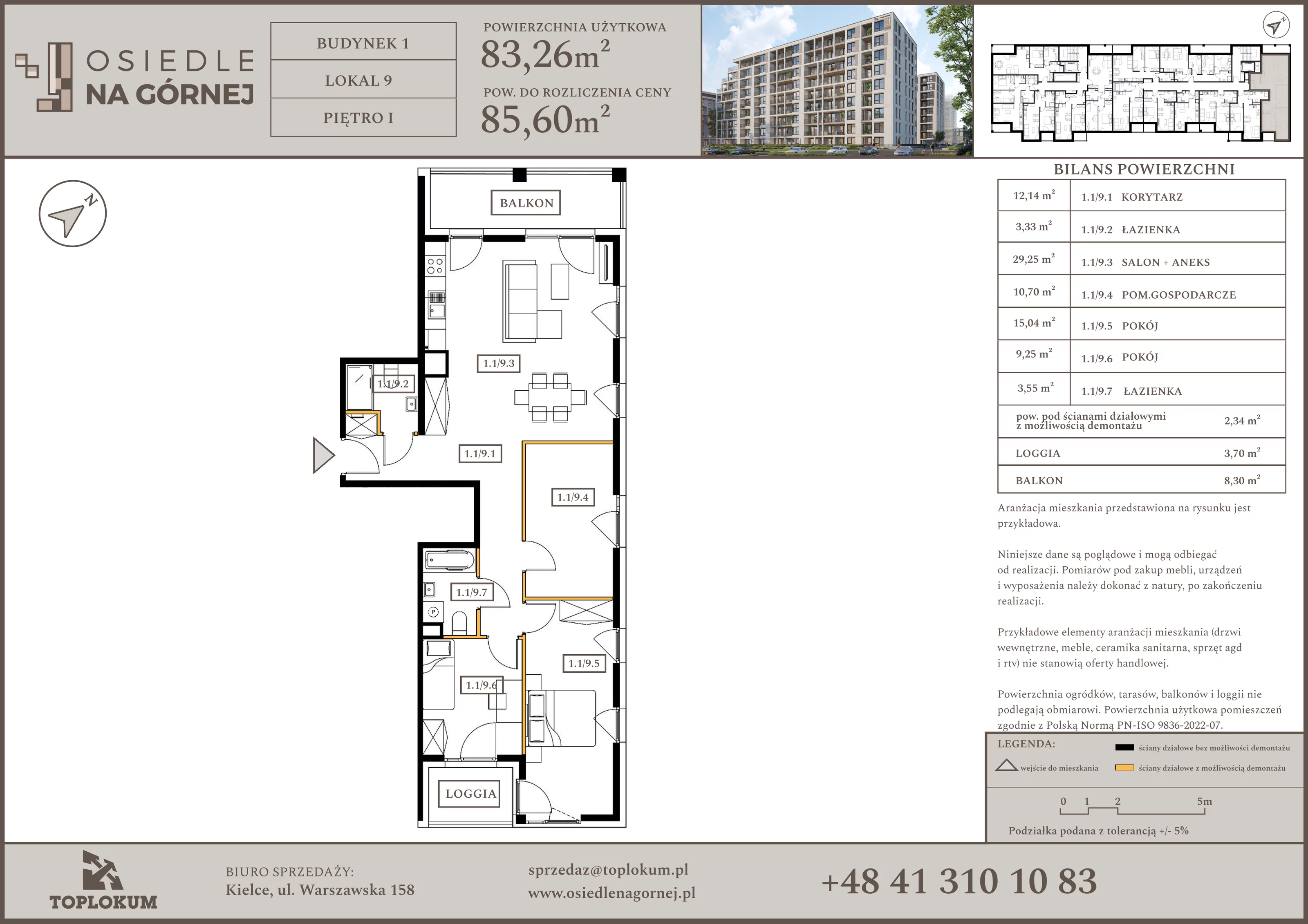 3 pokoje, mieszkanie 83,26 m², piętro 1, oferta nr 9, Osiedle na Górnej etap V, Kielce, Nowy Folwark, ul. Zbożowa