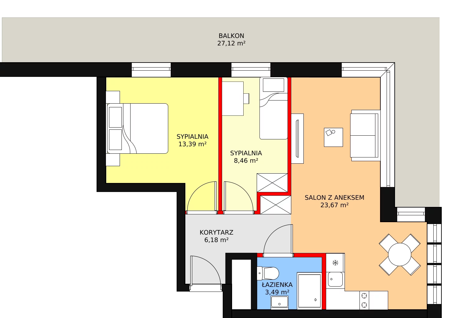 Apartament inwestycyjny 55,19 m², piętro 2, oferta nr B2/2/1, Infinity Mountain Resort, Świeradów-Zdrój, ul. Leśna