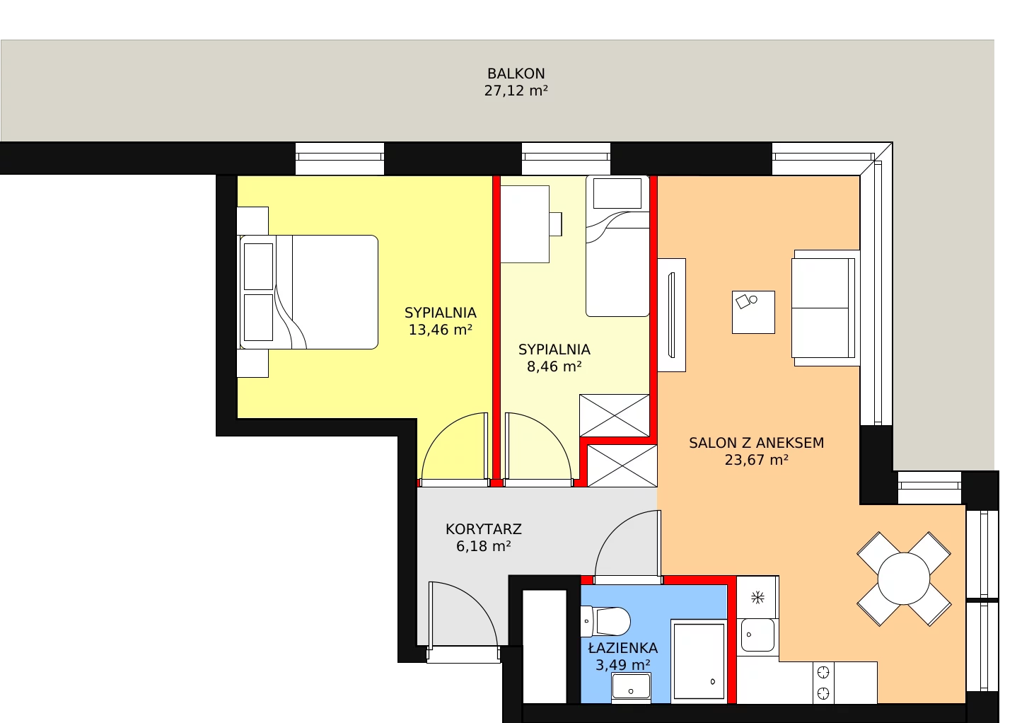 3 pokoje, apartament inwestycyjny 55,26 m², piętro 1, oferta nr B2/1/1, Infinity Mountain Resort, Świeradów-Zdrój, ul. Leśna