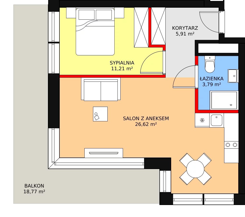 Apartament inwestycyjny 47,53 m², piętro 1, oferta nr B2/1/8, Infinity Mountain Resort, Świeradów-Zdrój, ul. Leśna