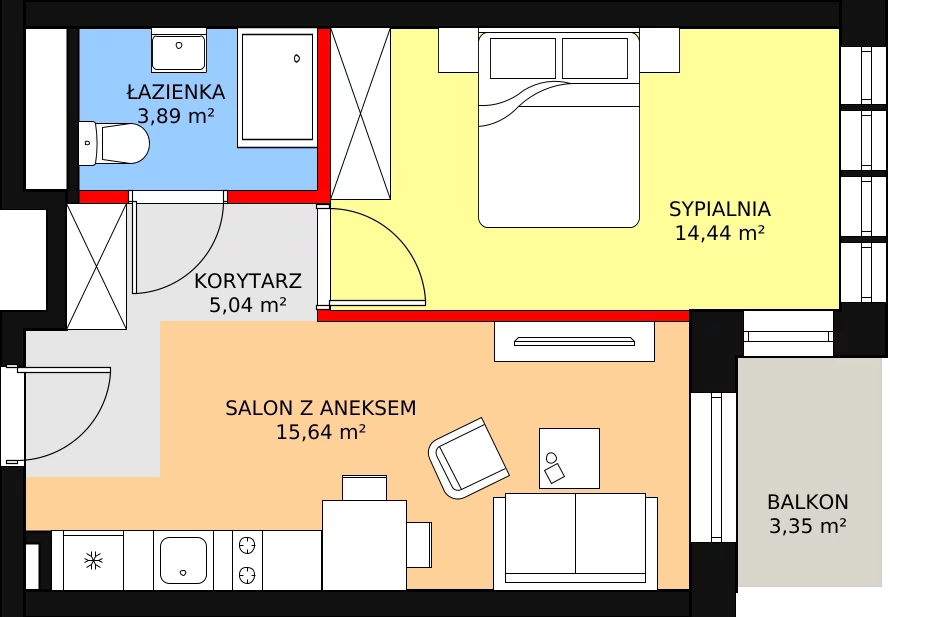 Apartament inwestycyjny 39,01 m², piętro 1, oferta nr B3/1/3, Infinity Mountain Resort, Świeradów-Zdrój, ul. Leśna