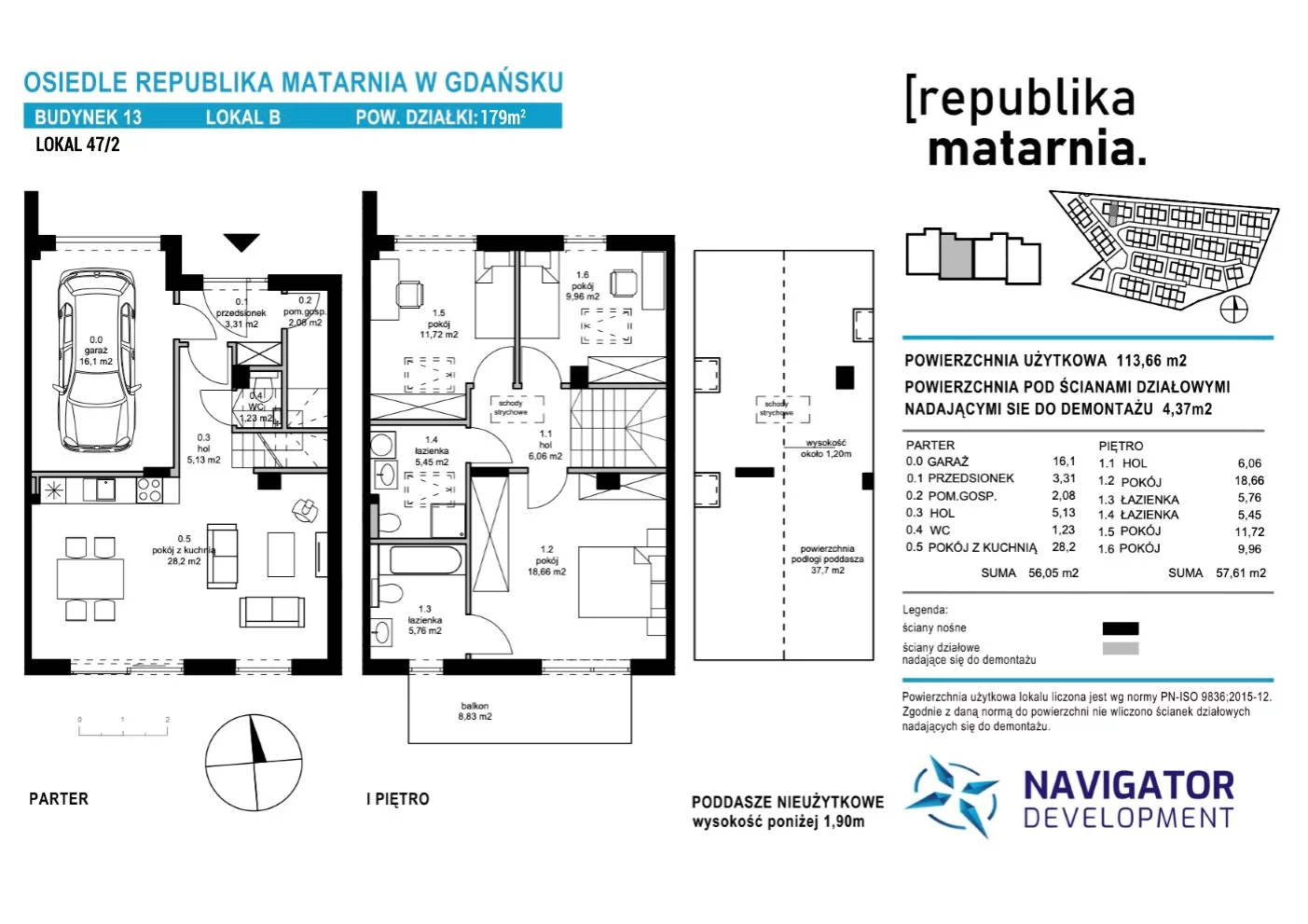 Dom i rezydencja 113,00 m², oferta nr 13B, Republika Matarnia, Gdańsk, Matarnia, ul. Ikara