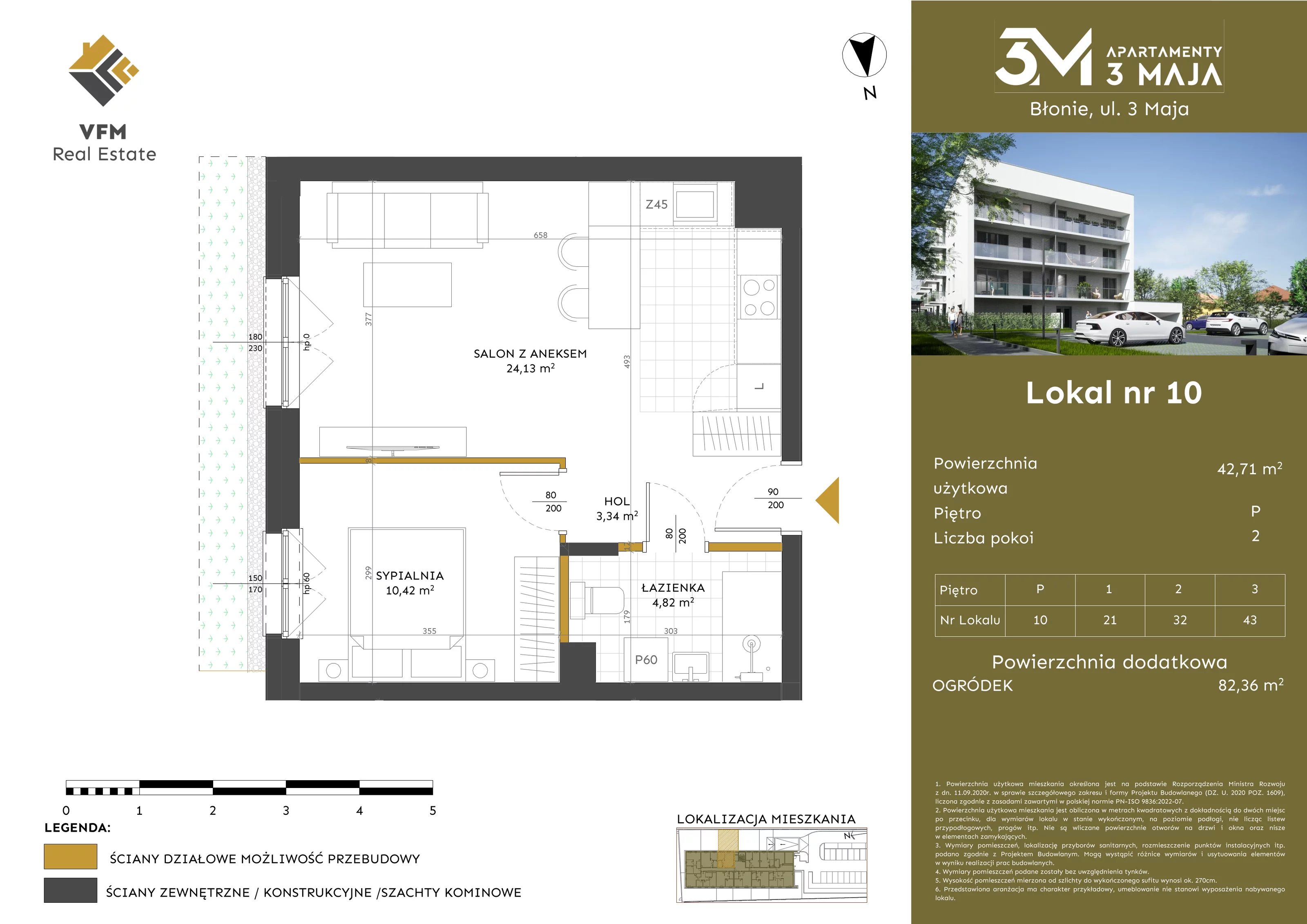 2 pokoje, mieszkanie 42,71 m², parter, oferta nr 10, Apartamenty 3 Maja, Błonie, ul. 3 Maja