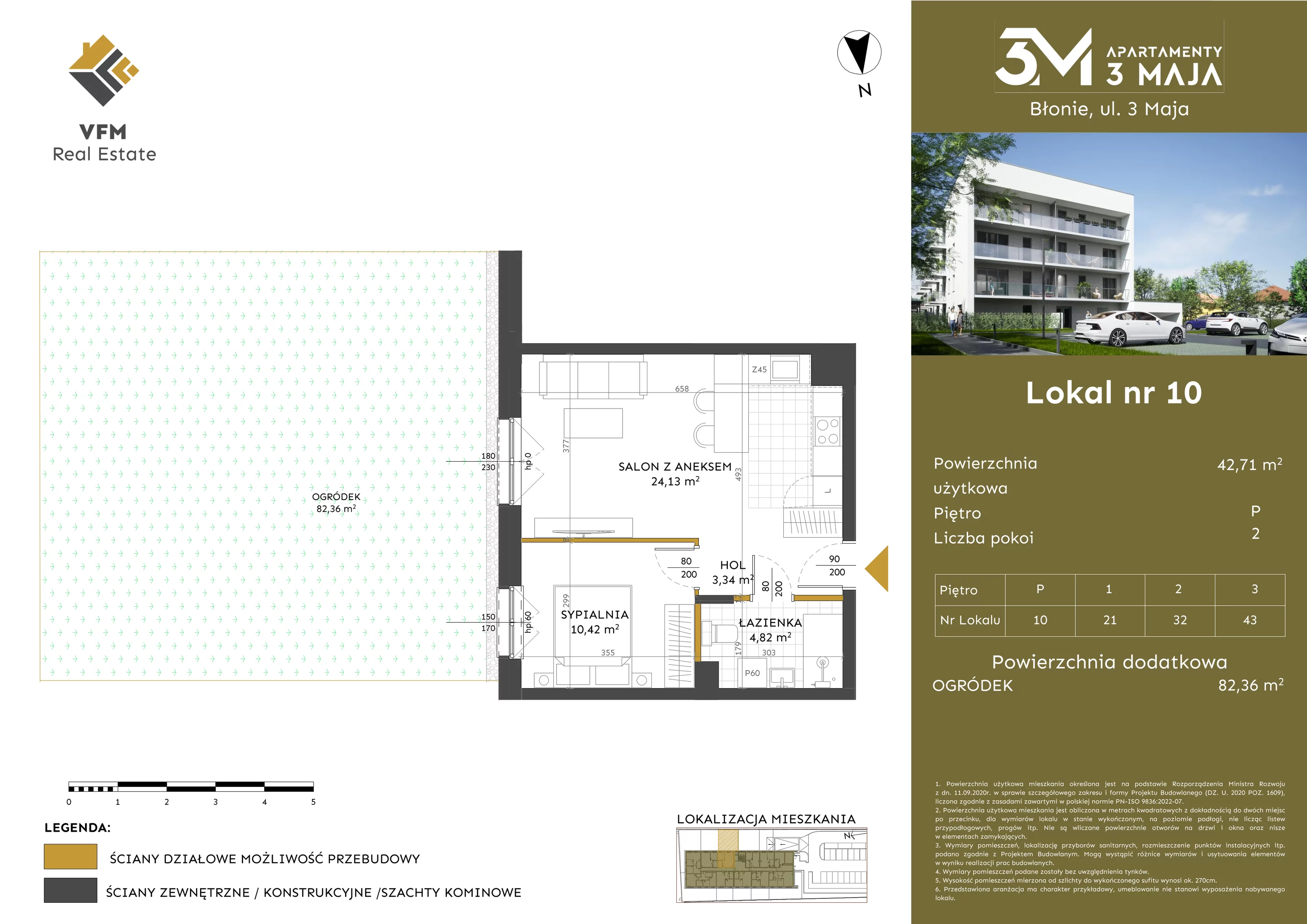 2 pokoje, mieszkanie 42,71 m², parter, oferta nr 10, Apartamenty 3 Maja, Błonie, ul. 3 Maja