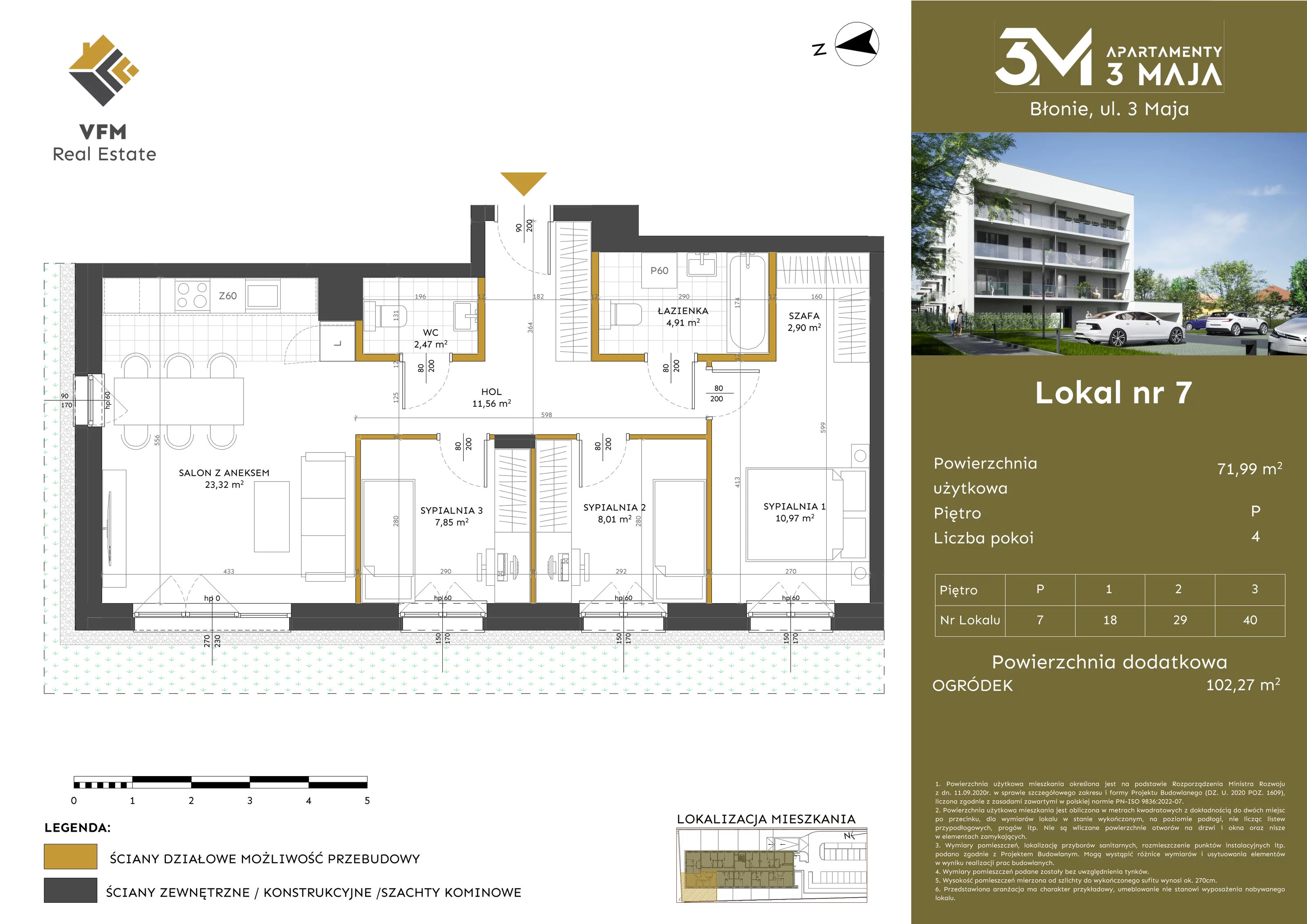 4 pokoje, mieszkanie 71,99 m², parter, oferta nr 7, Apartamenty 3 Maja, Błonie, ul. 3 Maja