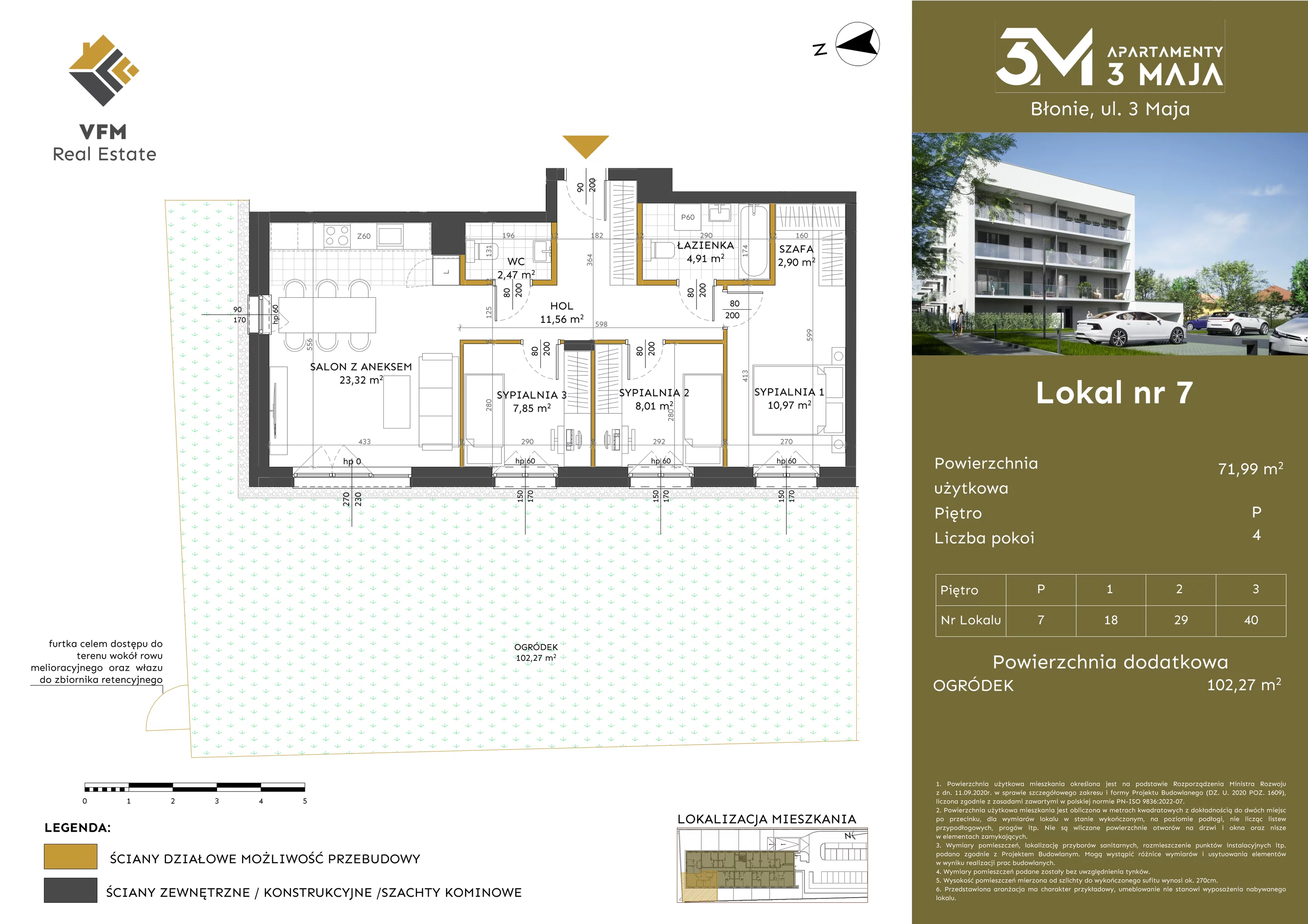 4 pokoje, mieszkanie 71,99 m², parter, oferta nr 7, Apartamenty 3 Maja, Błonie, ul. 3 Maja