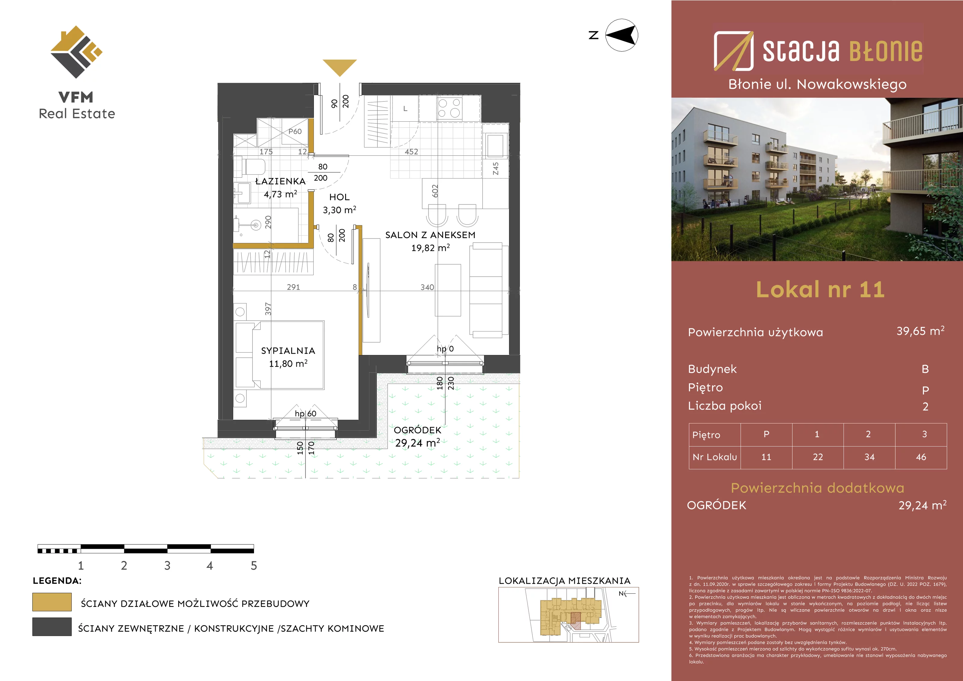2 pokoje, mieszkanie 39,65 m², parter, oferta nr 11, Stacja Błonie Etap II, Błonie, ul. Nowakowskiego