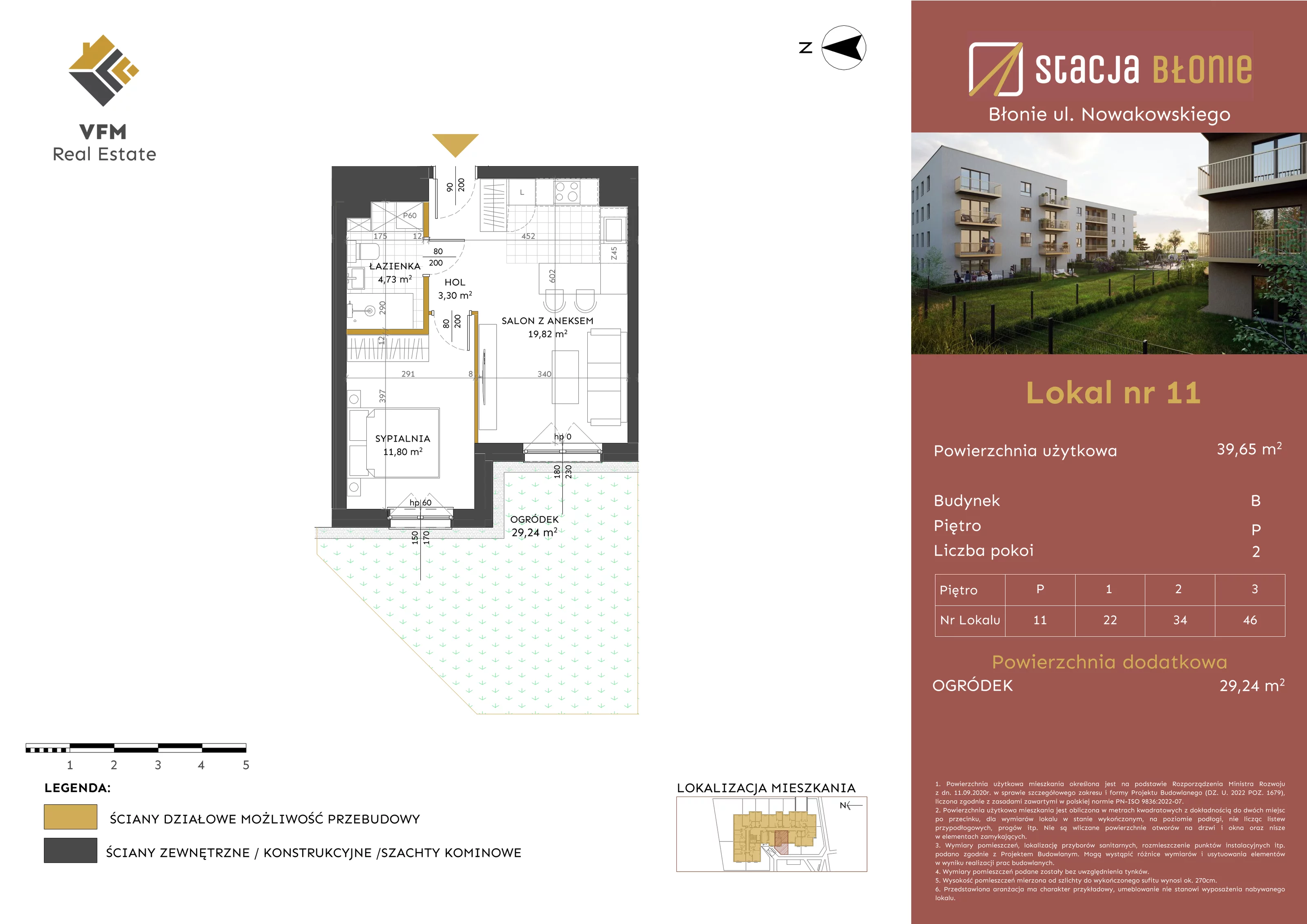 2 pokoje, mieszkanie 39,65 m², parter, oferta nr 11, Stacja Błonie Etap II, Błonie, ul. Nowakowskiego