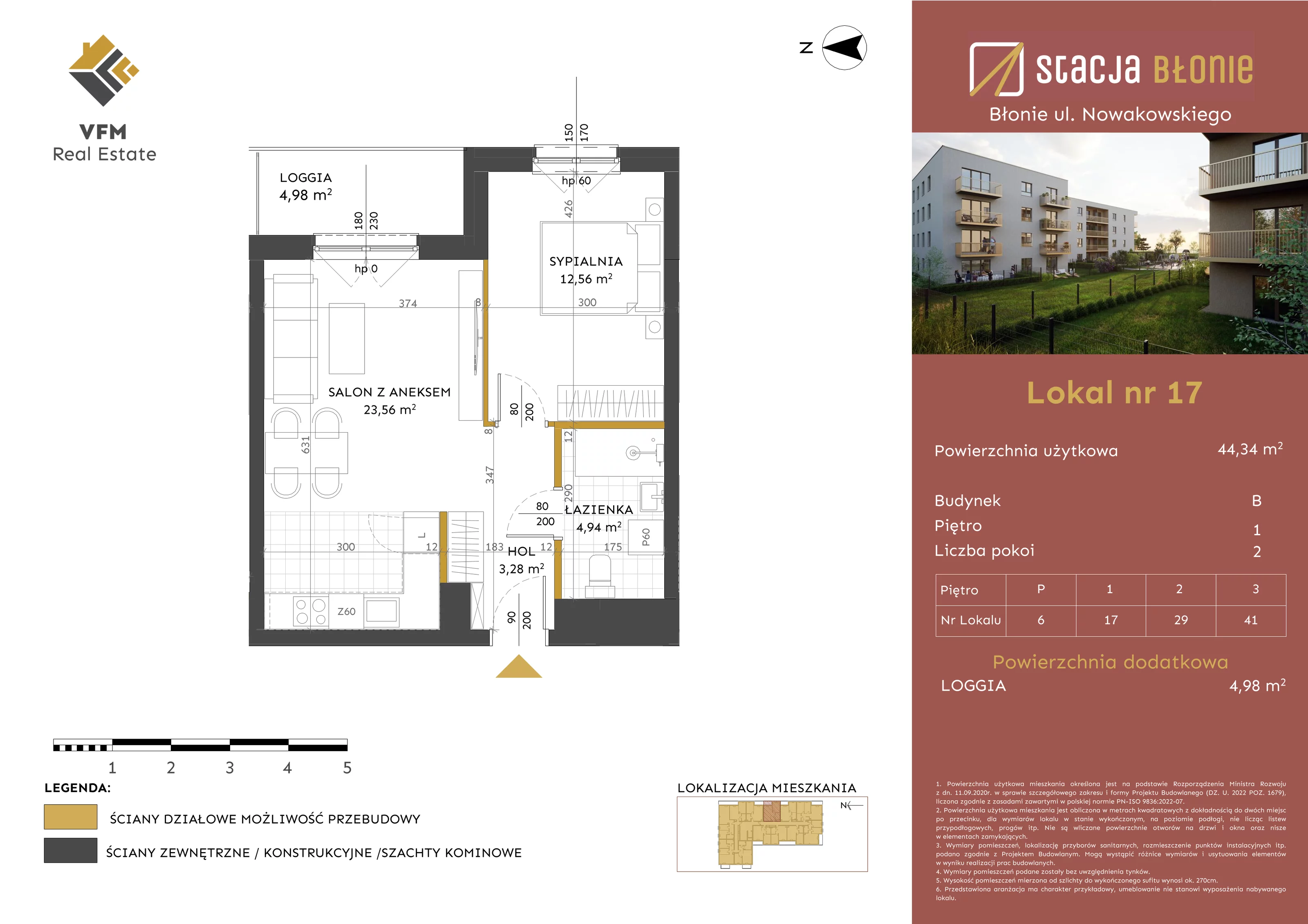 2 pokoje, mieszkanie 44,34 m², piętro 1, oferta nr 17, Stacja Błonie Etap II, Błonie, ul. Nowakowskiego
