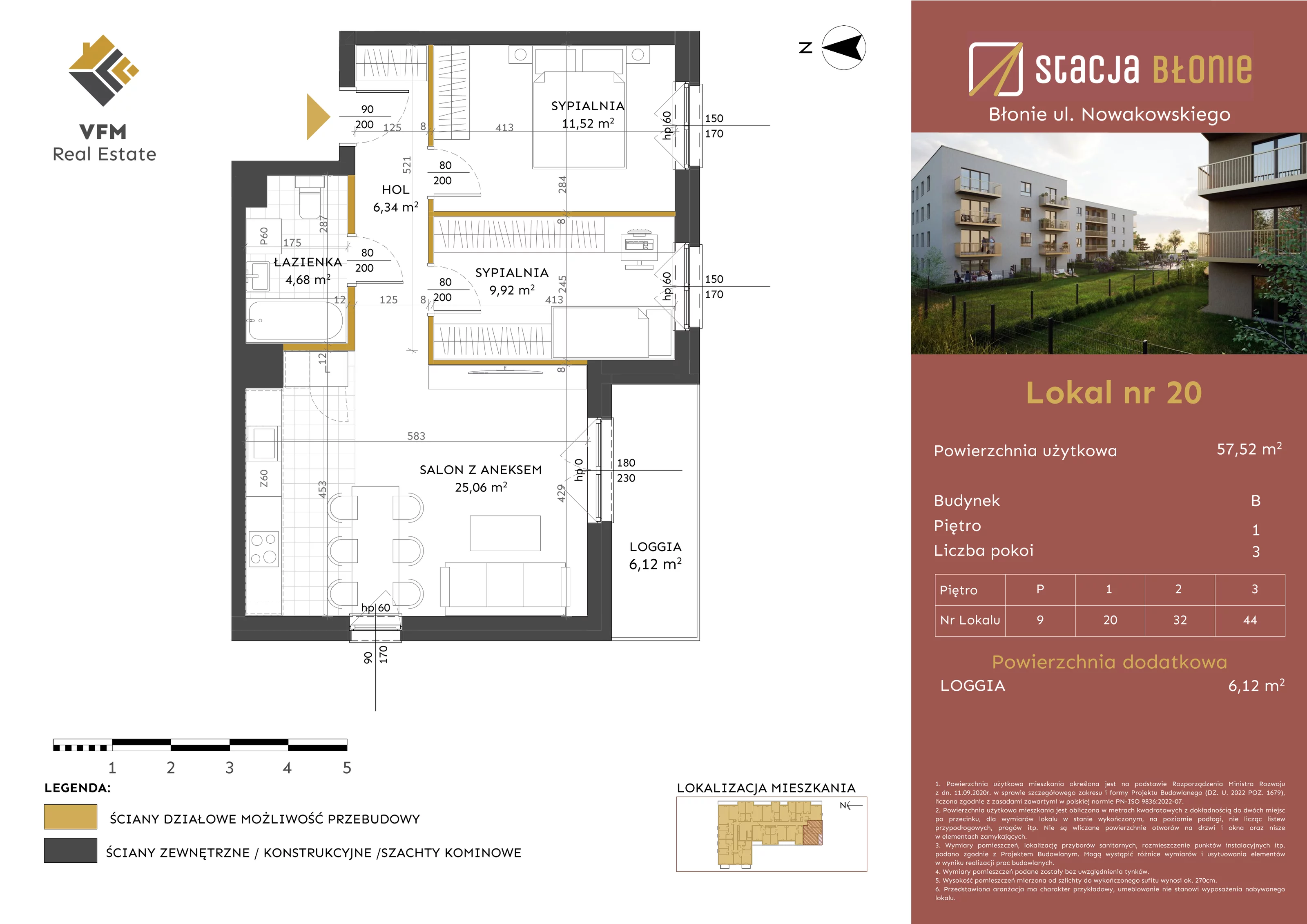 3 pokoje, mieszkanie 57,52 m², piętro 1, oferta nr 20, Stacja Błonie Etap II, Błonie, ul. Nowakowskiego