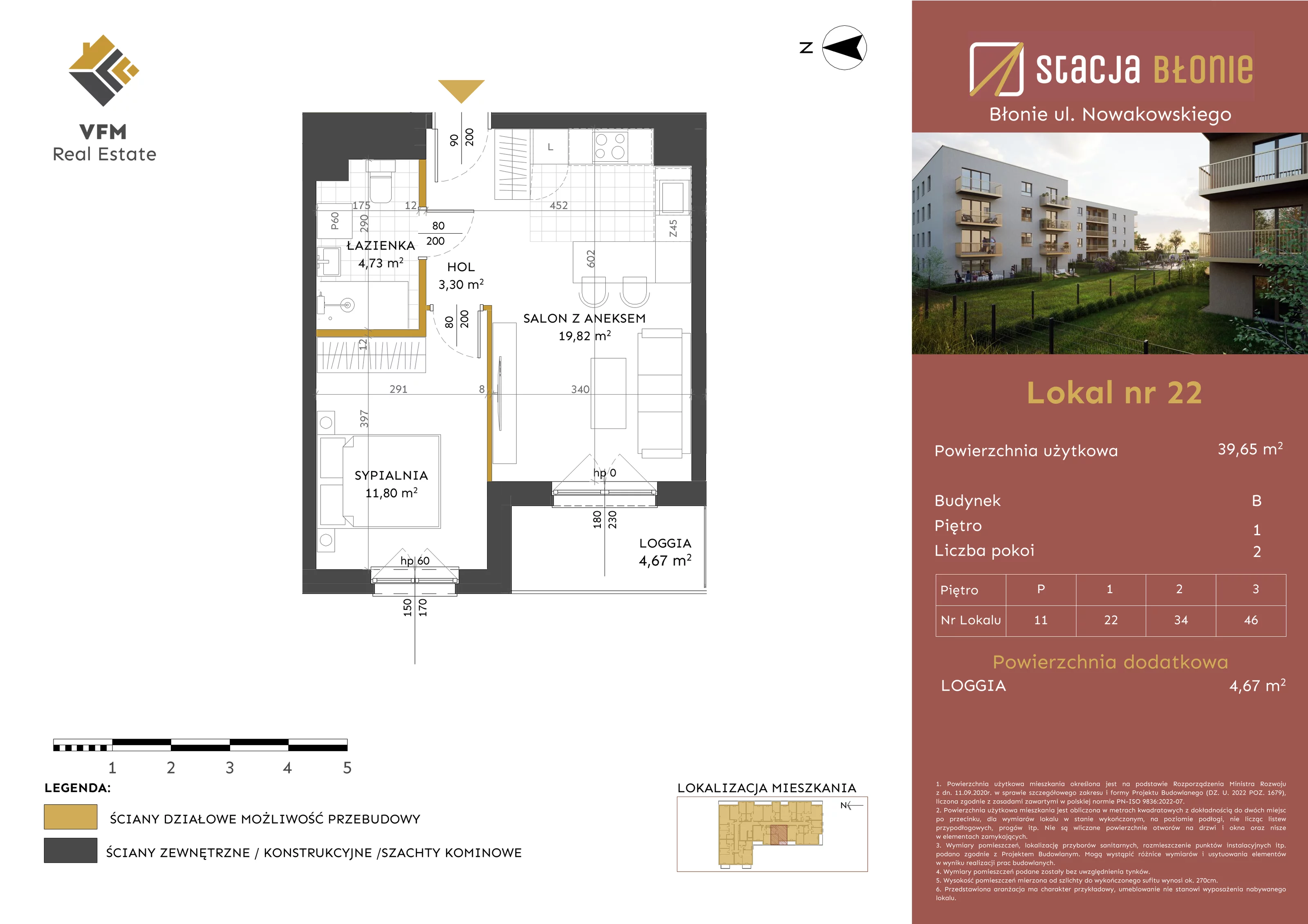 2 pokoje, mieszkanie 39,65 m², piętro 1, oferta nr 22, Stacja Błonie Etap II, Błonie, ul. Nowakowskiego