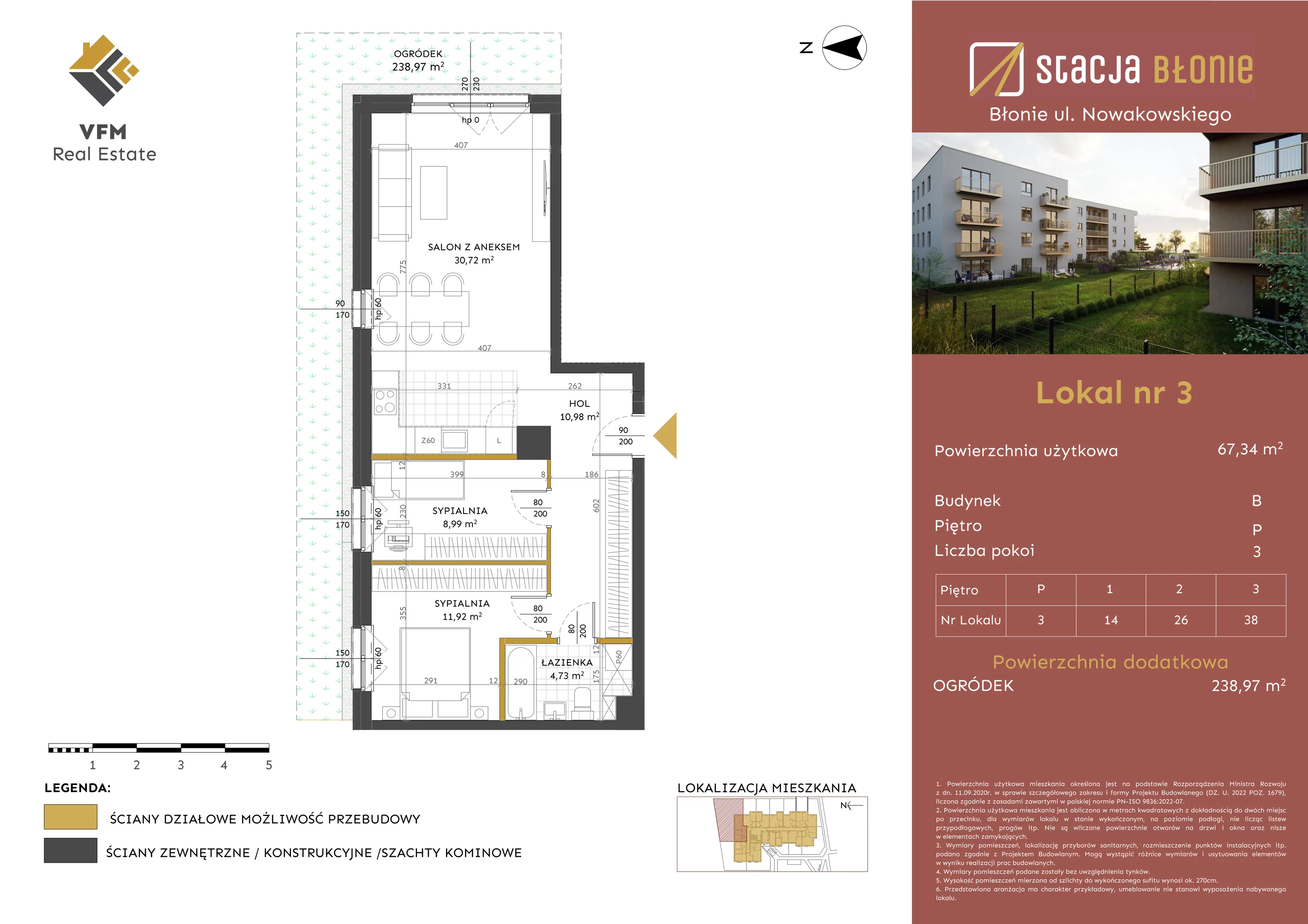 3 pokoje, mieszkanie 67,34 m², parter, oferta nr 3, Stacja Błonie Etap II, Błonie, ul. Nowakowskiego