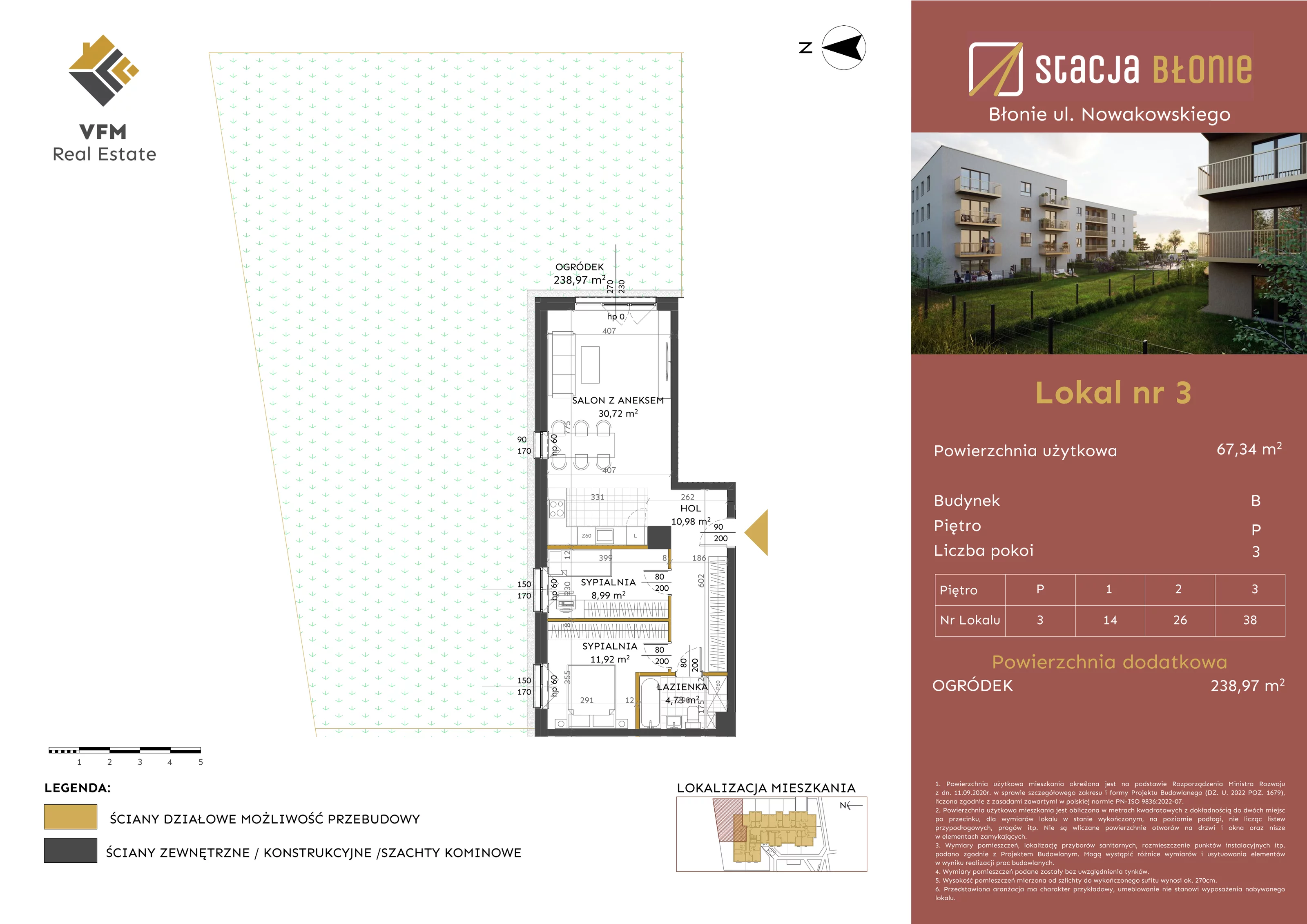 3 pokoje, mieszkanie 67,34 m², parter, oferta nr 3, Stacja Błonie Etap II, Błonie, ul. Nowakowskiego