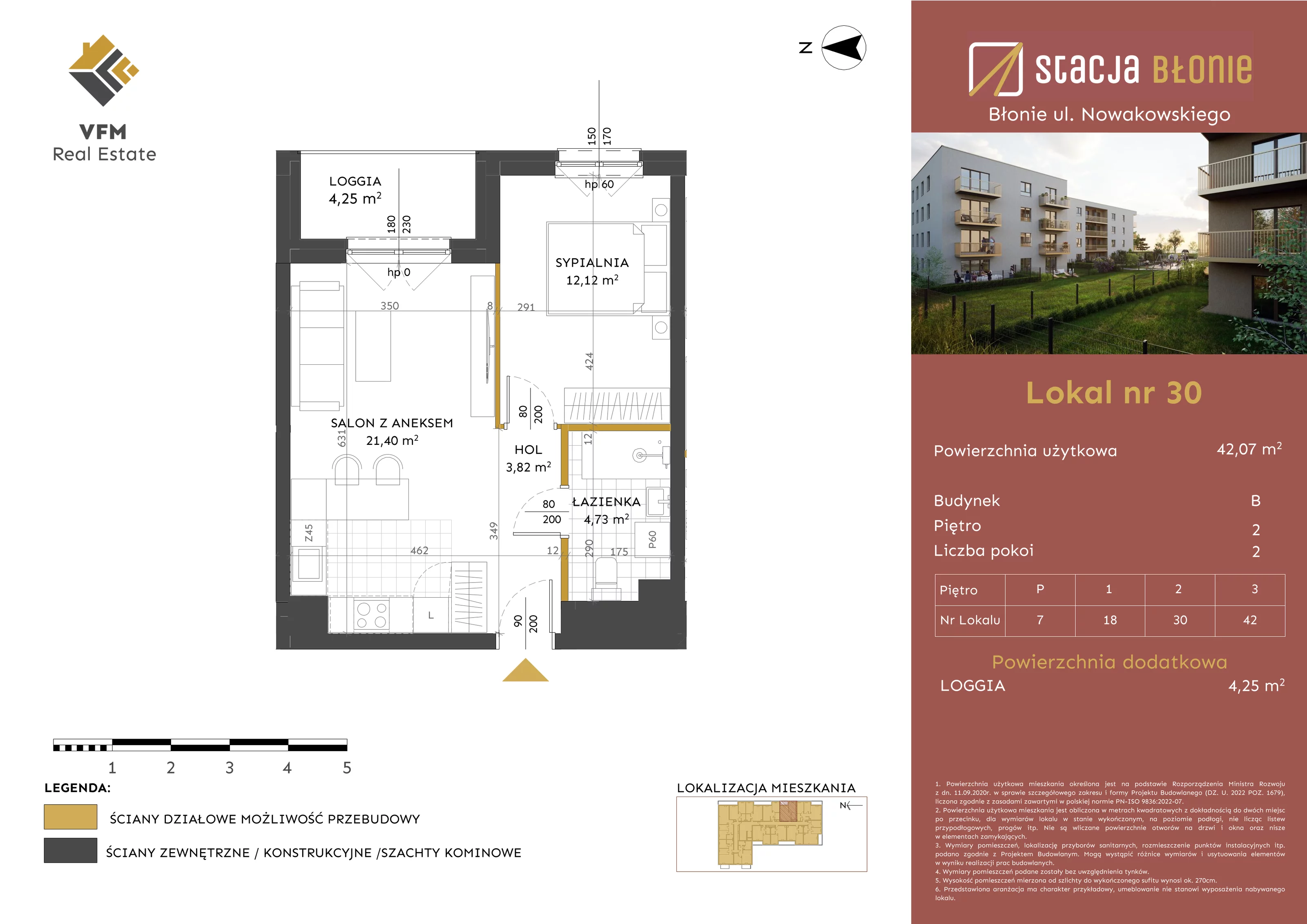2 pokoje, mieszkanie 42,07 m², piętro 2, oferta nr 30, Stacja Błonie Etap II, Błonie, ul. Nowakowskiego