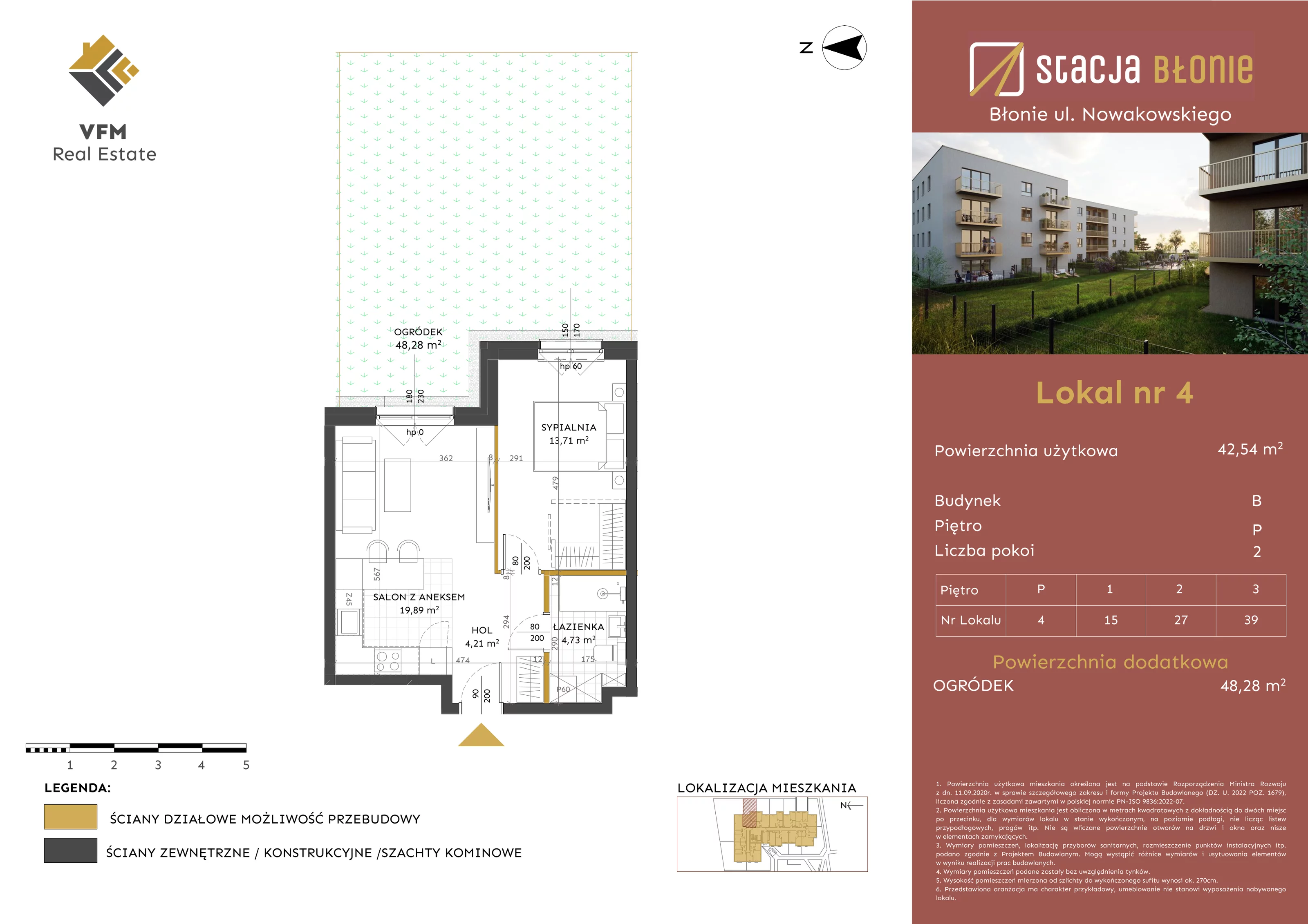 2 pokoje, mieszkanie 42,54 m², parter, oferta nr 4, Stacja Błonie Etap II, Błonie, ul. Nowakowskiego