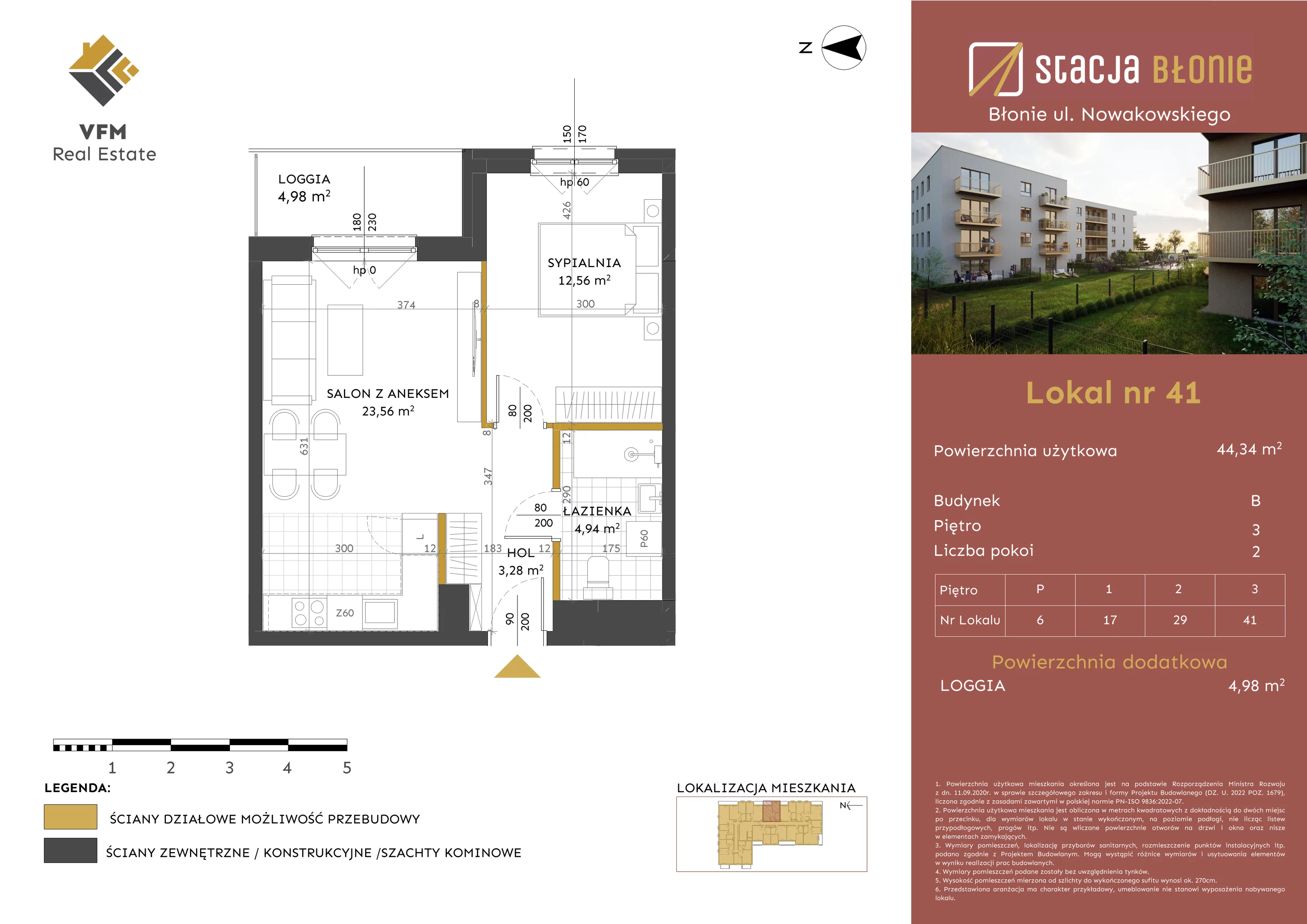 2 pokoje, mieszkanie 44,34 m², piętro 3, oferta nr 41, Stacja Błonie Etap II, Błonie, ul. Nowakowskiego