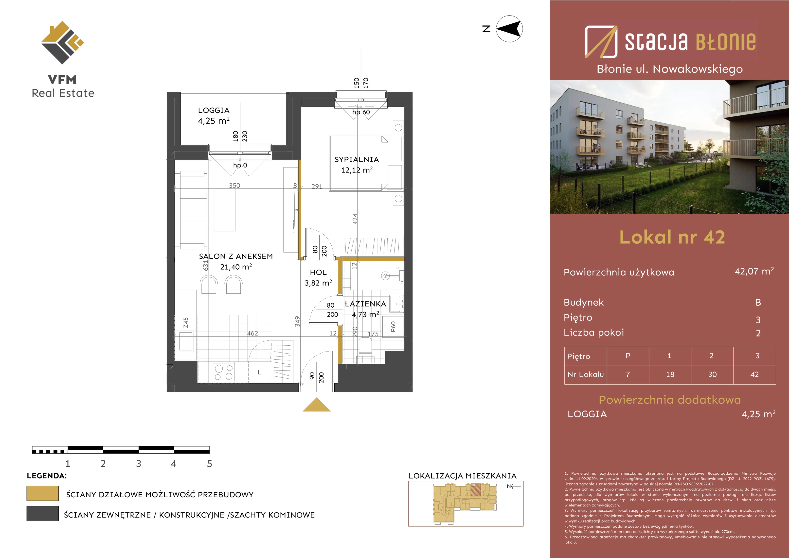 2 pokoje, mieszkanie 42,07 m², piętro 3, oferta nr 42, Stacja Błonie Etap II, Błonie, ul. Nowakowskiego
