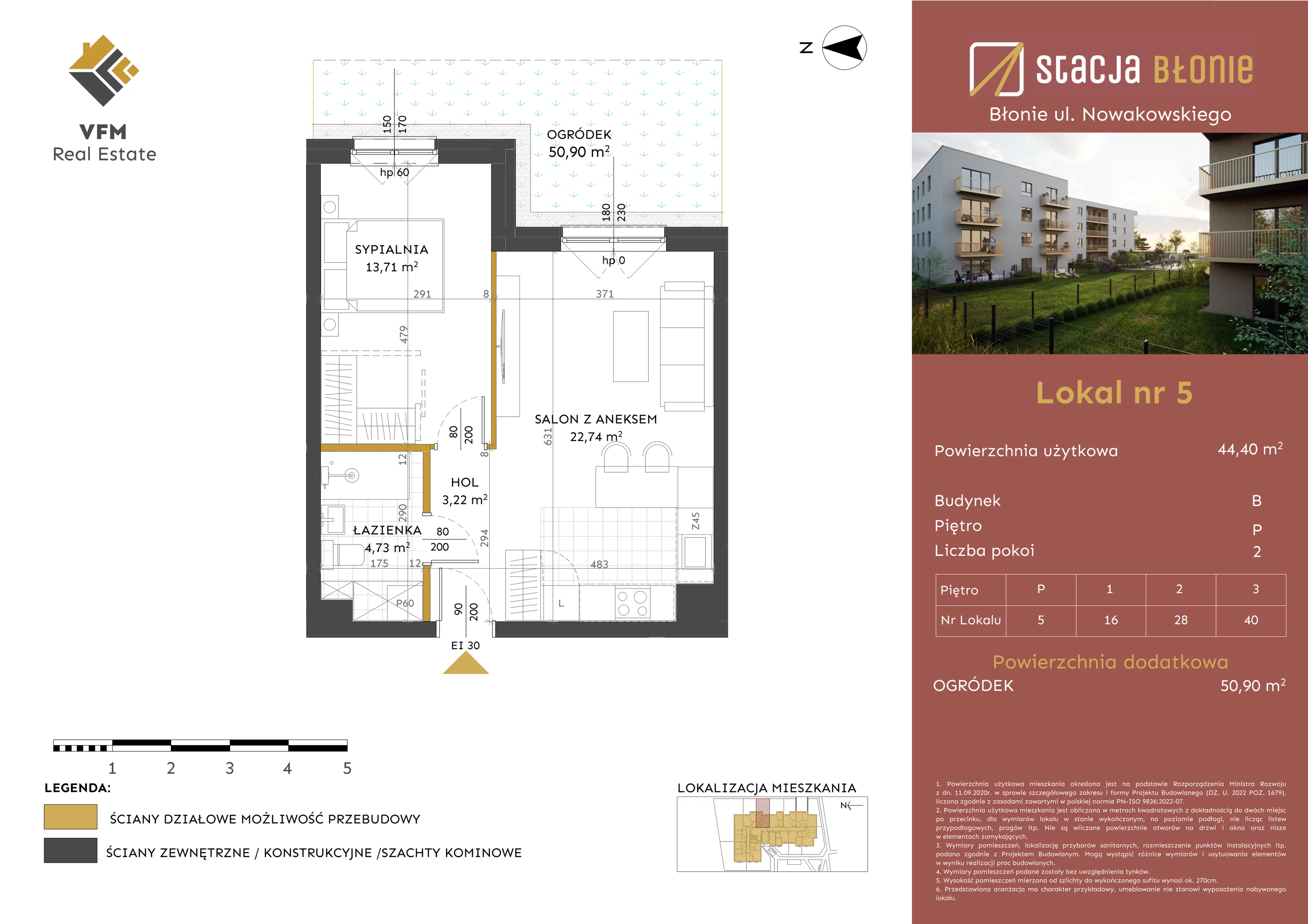 2 pokoje, mieszkanie 44,40 m², parter, oferta nr 5, Stacja Błonie Etap II, Błonie, ul. Nowakowskiego