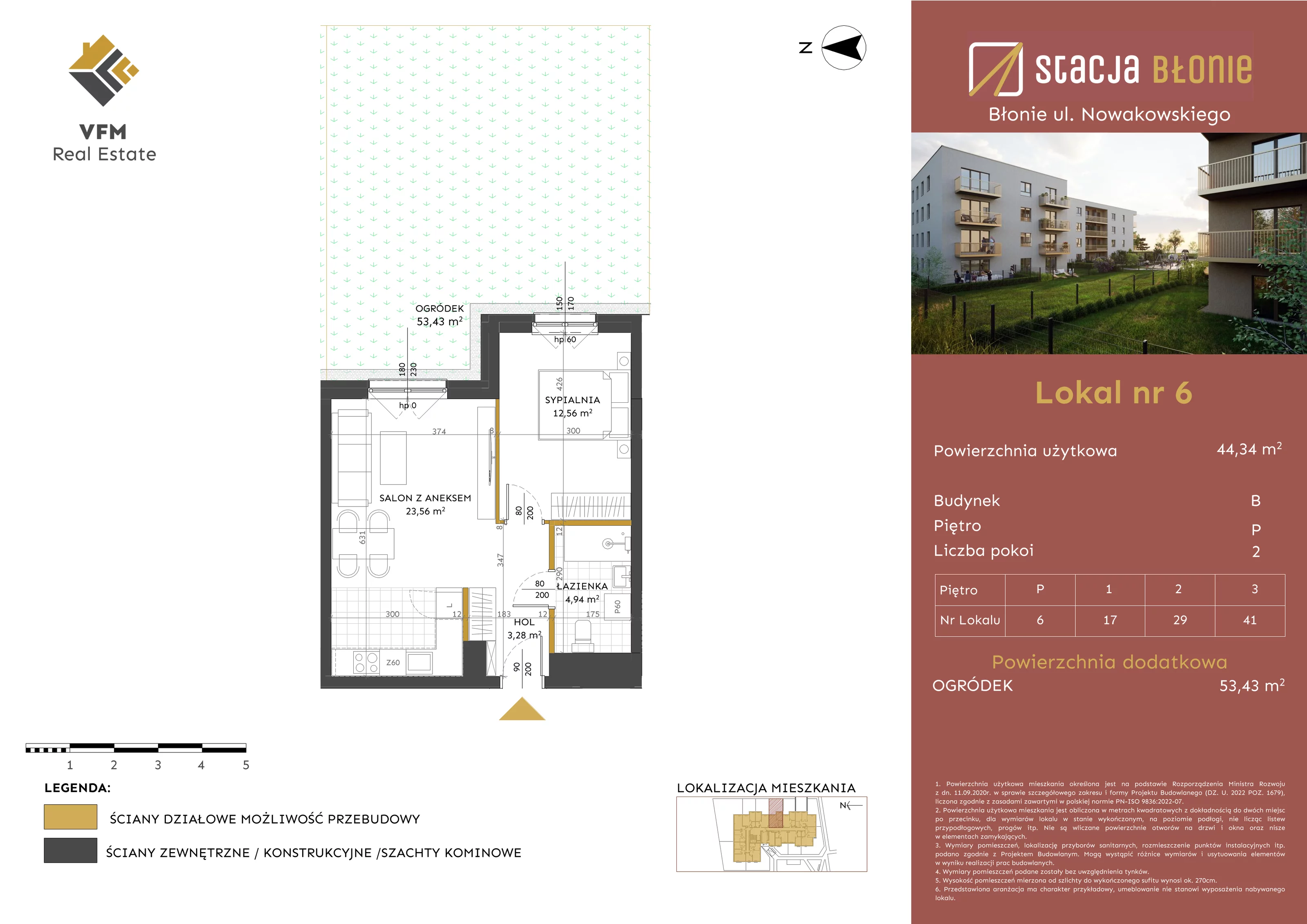 2 pokoje, mieszkanie 44,34 m², parter, oferta nr 6, Stacja Błonie Etap II, Błonie, ul. Nowakowskiego