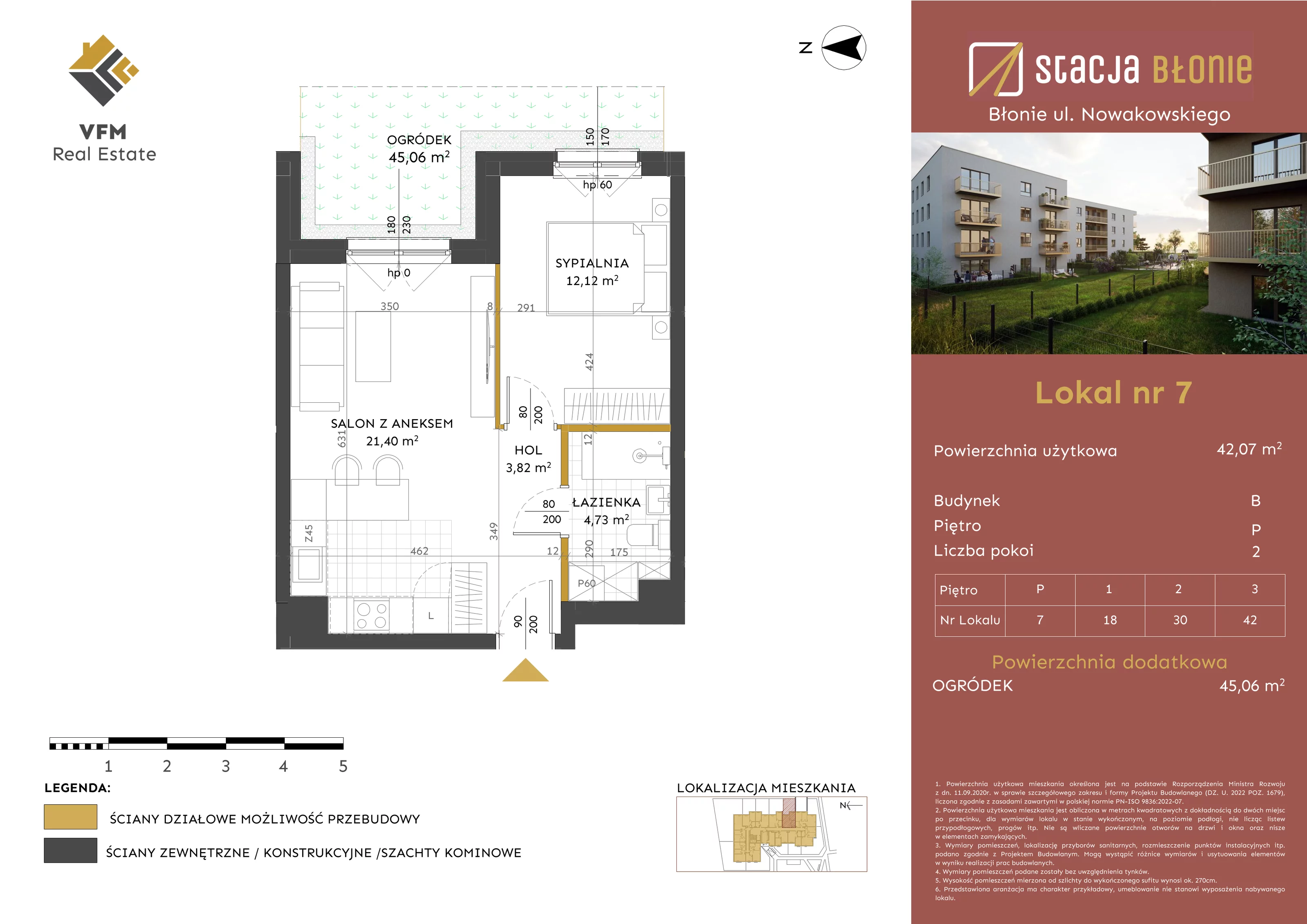 2 pokoje, mieszkanie 42,07 m², parter, oferta nr 7, Stacja Błonie Etap II, Błonie, ul. Nowakowskiego
