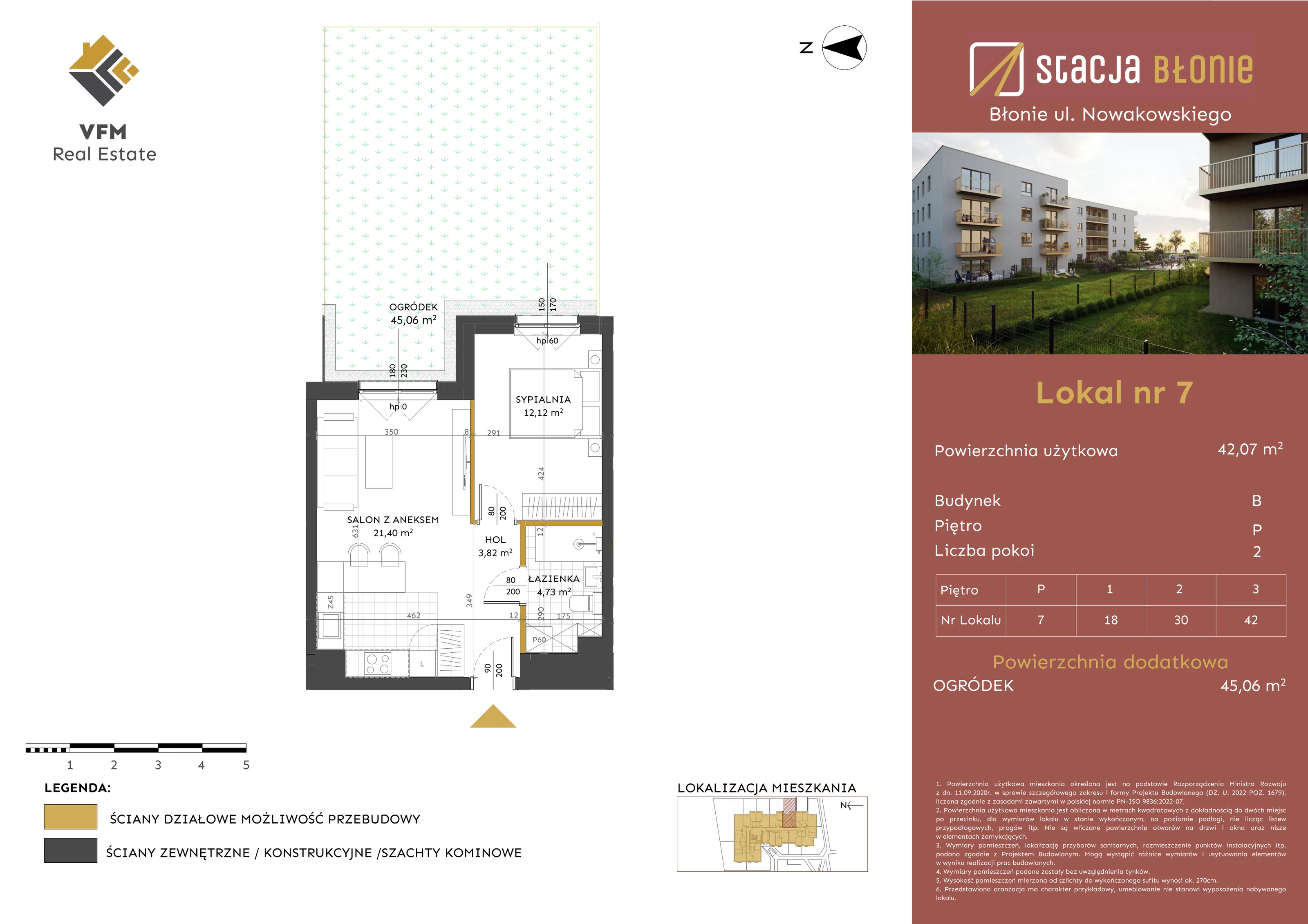 2 pokoje, mieszkanie 42,07 m², parter, oferta nr 7, Stacja Błonie Etap II, Błonie, ul. Nowakowskiego