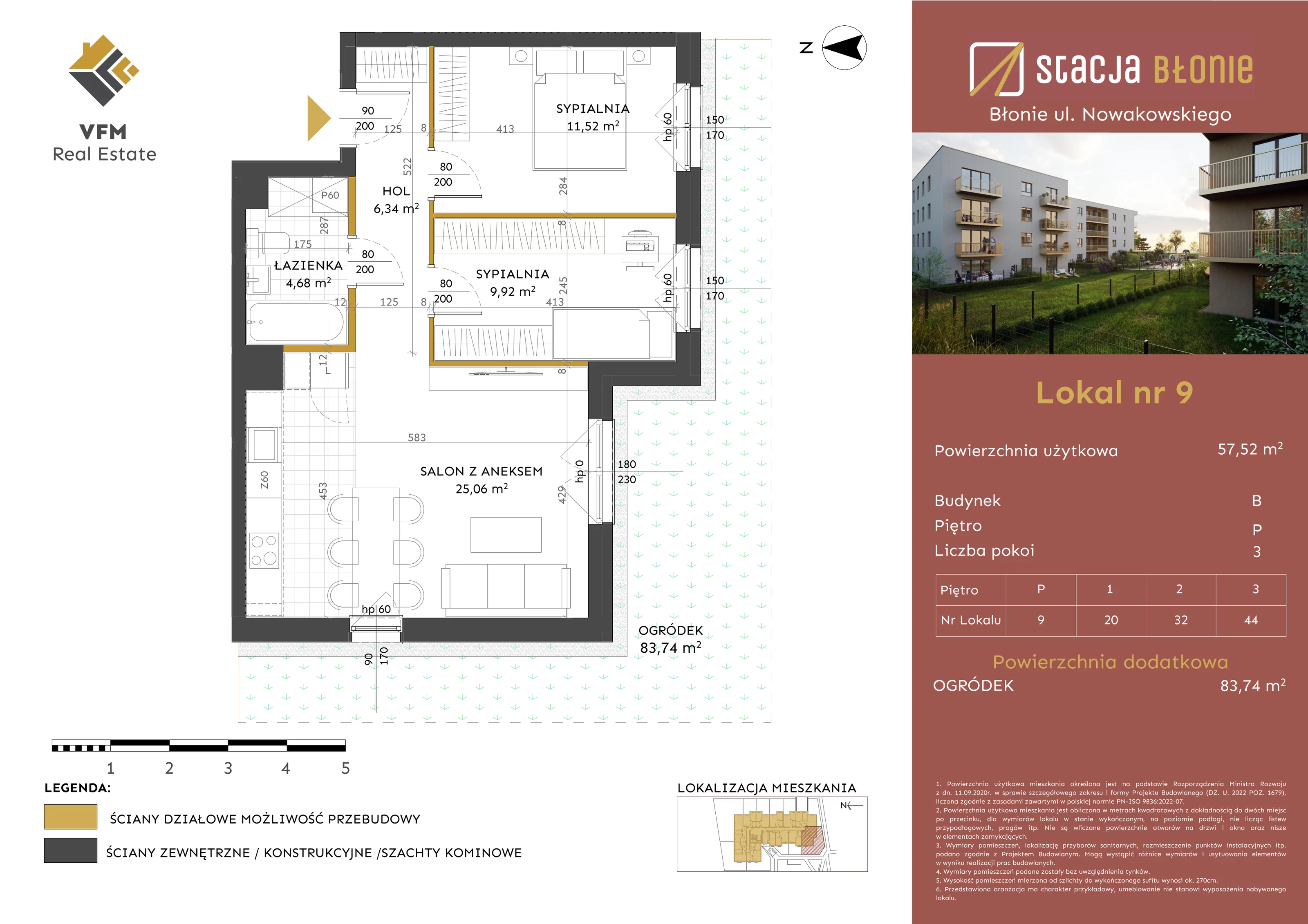3 pokoje, mieszkanie 57,52 m², parter, oferta nr 9, Stacja Błonie Etap II, Błonie, ul. Nowakowskiego