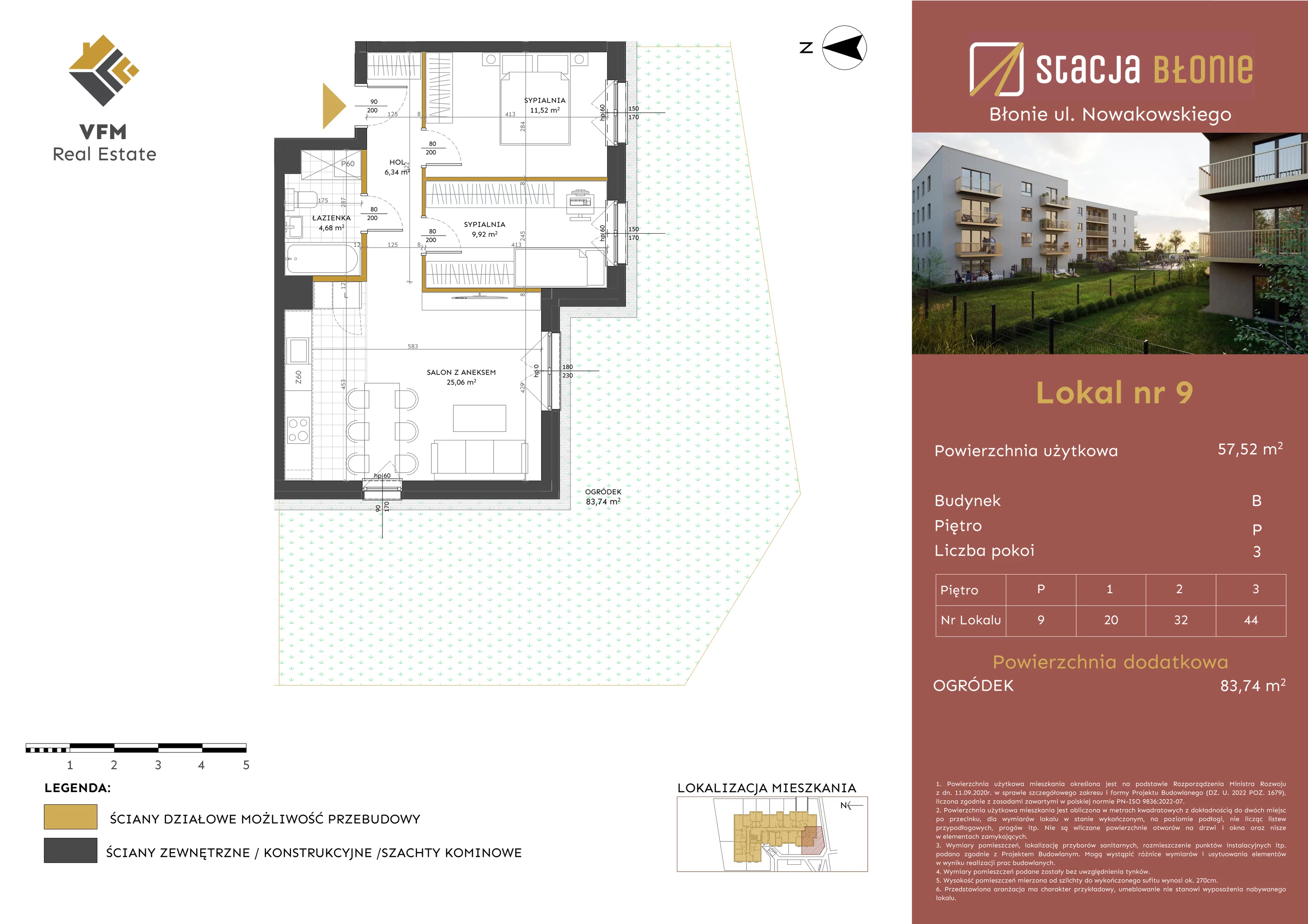 3 pokoje, mieszkanie 57,52 m², parter, oferta nr 9, Stacja Błonie Etap II, Błonie, ul. Nowakowskiego