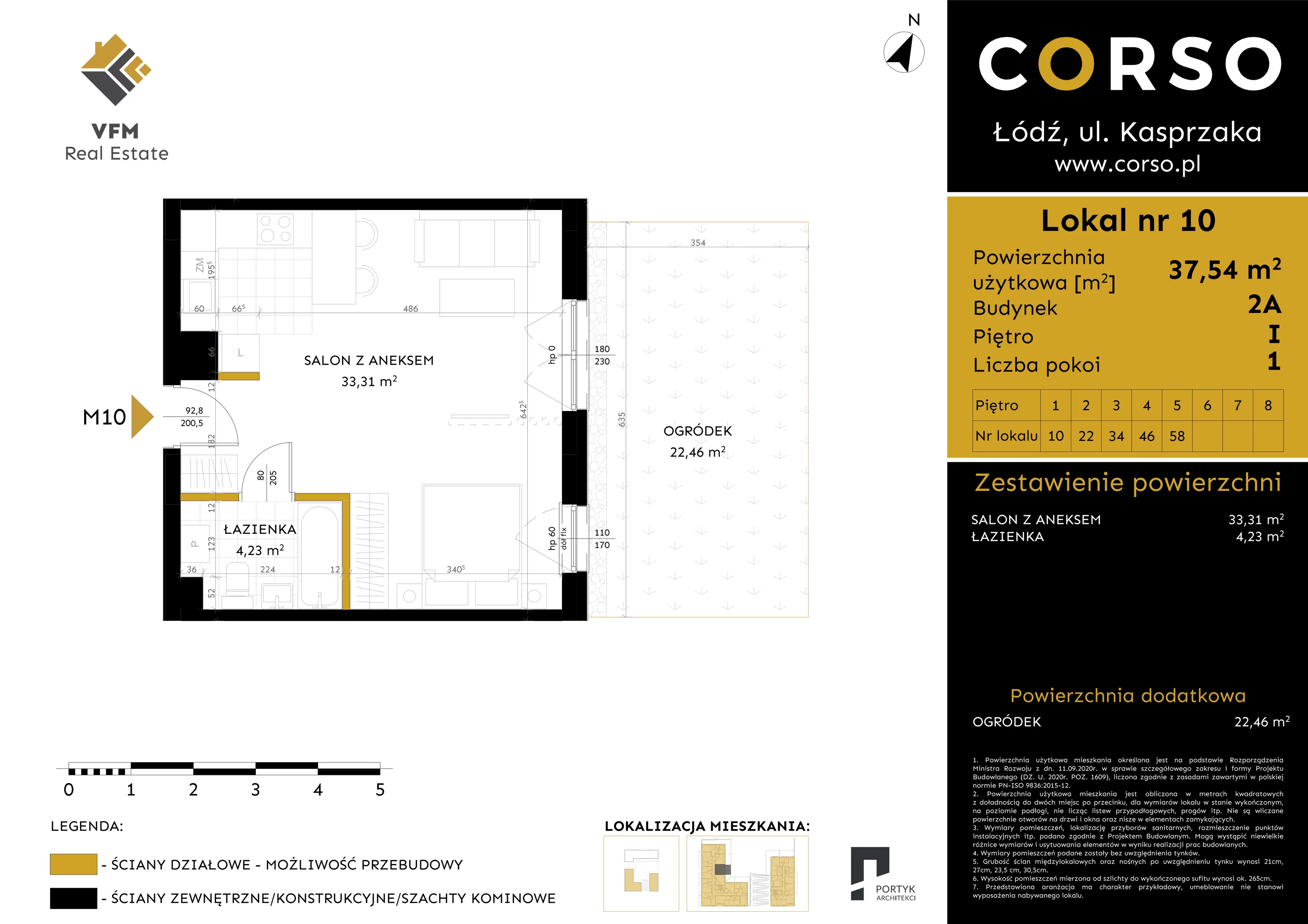 Mieszkanie 37,54 m², piętro 1, oferta nr 10, CORSO - etap 2A, Łódź, Polesie, Stare Polesie, ul. Kasprzaka 5