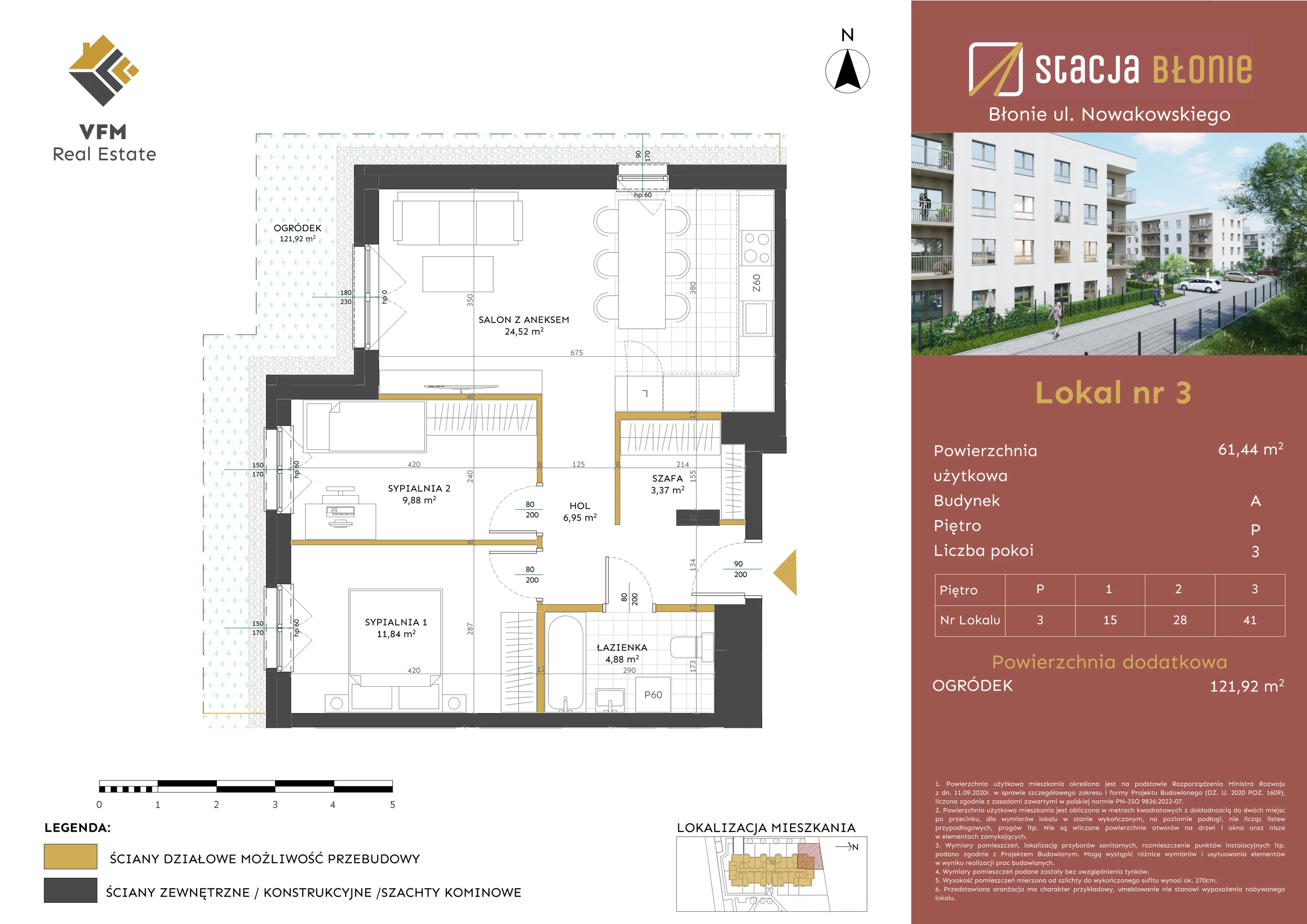 Mieszkanie 61,44 m², parter, oferta nr 3, Stacja Błonie, Błonie, ul. Nowakowskiego