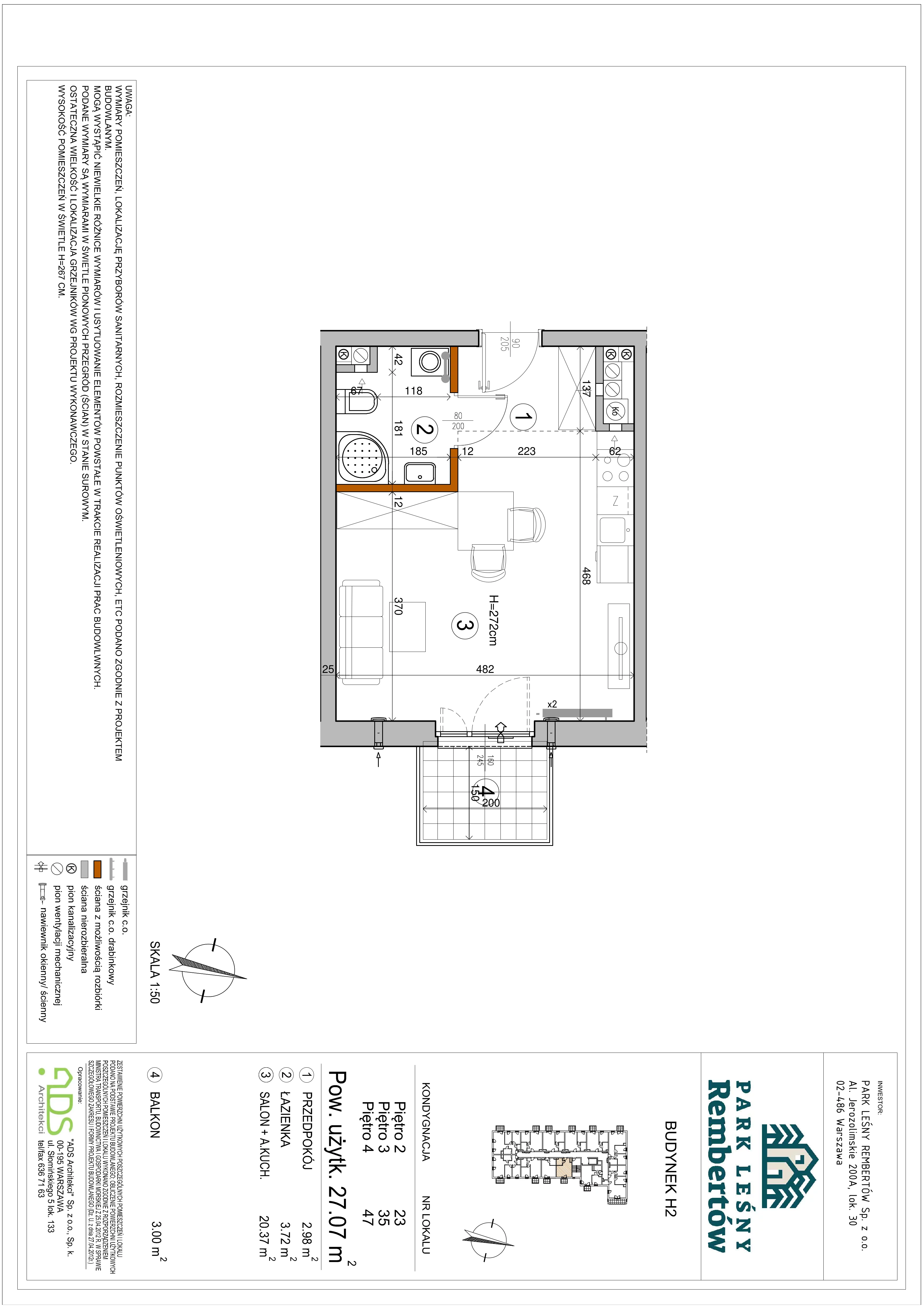 1 pokój, mieszkanie 27,01 m², piętro 3, oferta nr H2-35, Park Leśny Rembertów, Warszawa, Rembertów, ul. Chełmżyńska