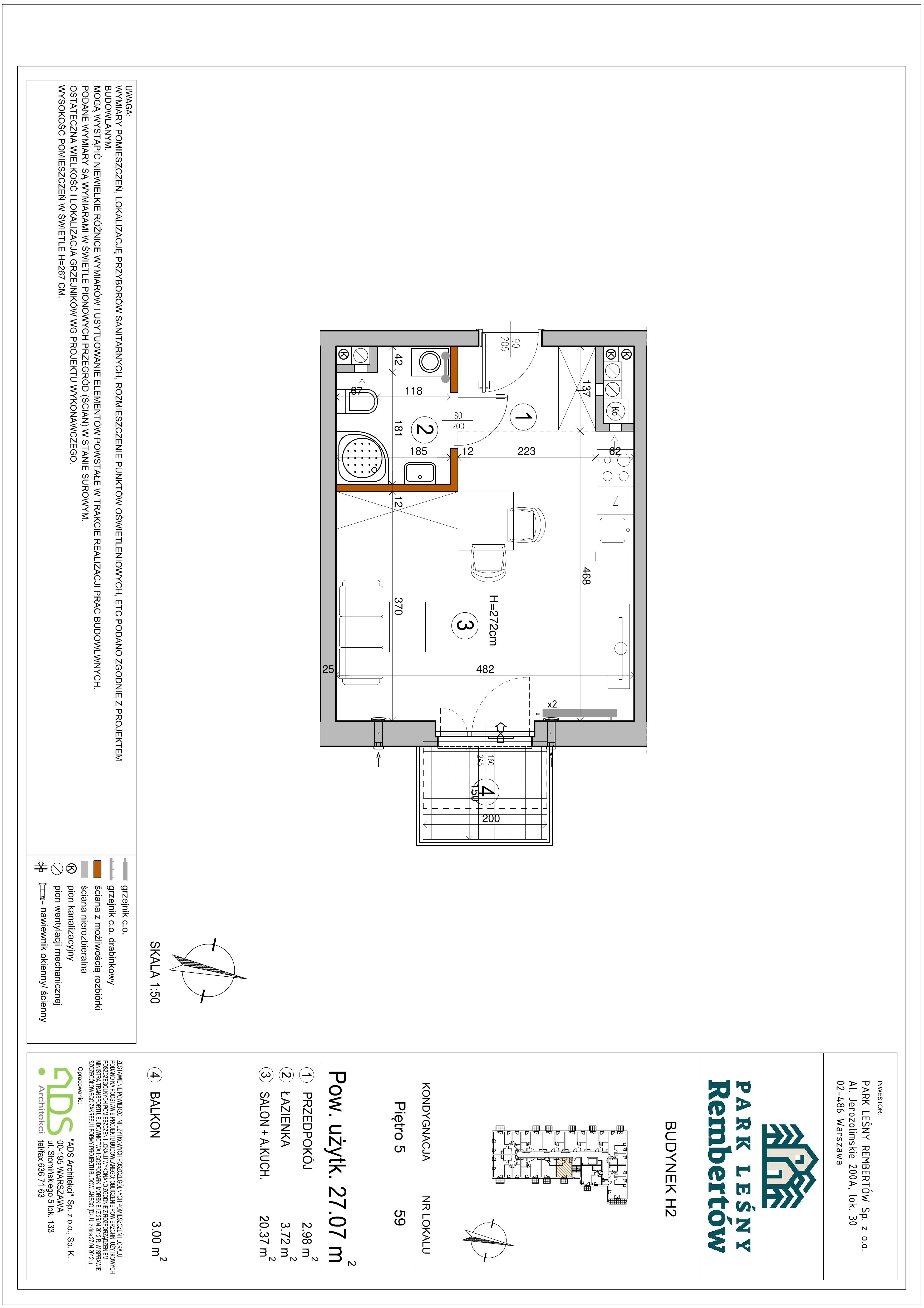 1 pokój, mieszkanie 27,05 m², piętro 5, oferta nr H2-59, Park Leśny Rembertów, Warszawa, Rembertów, ul. Chełmżyńska