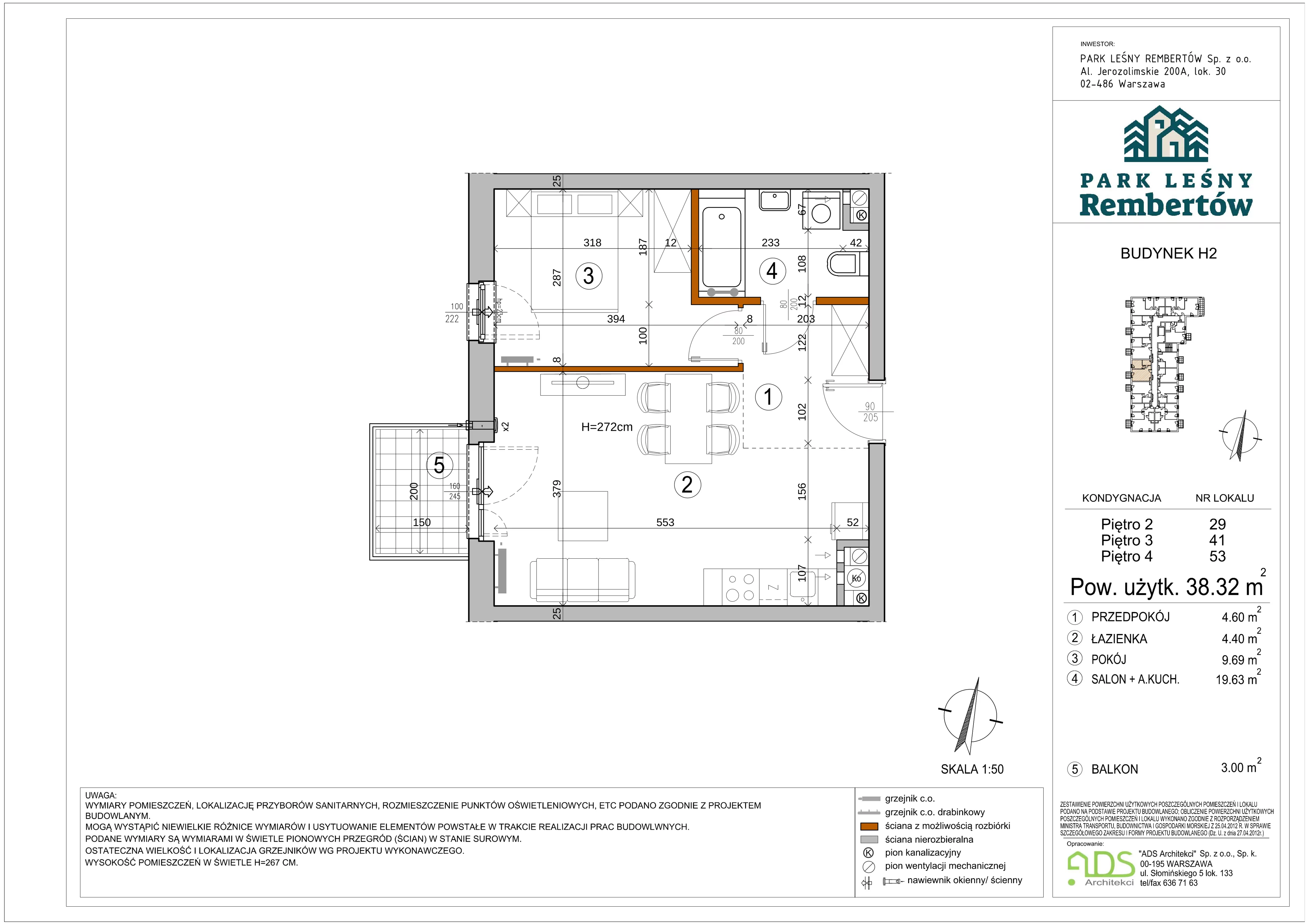 2 pokoje, mieszkanie 38,29 m², piętro 4, oferta nr H2-53, Park Leśny Rembertów, Warszawa, Rembertów, ul. Chełmżyńska