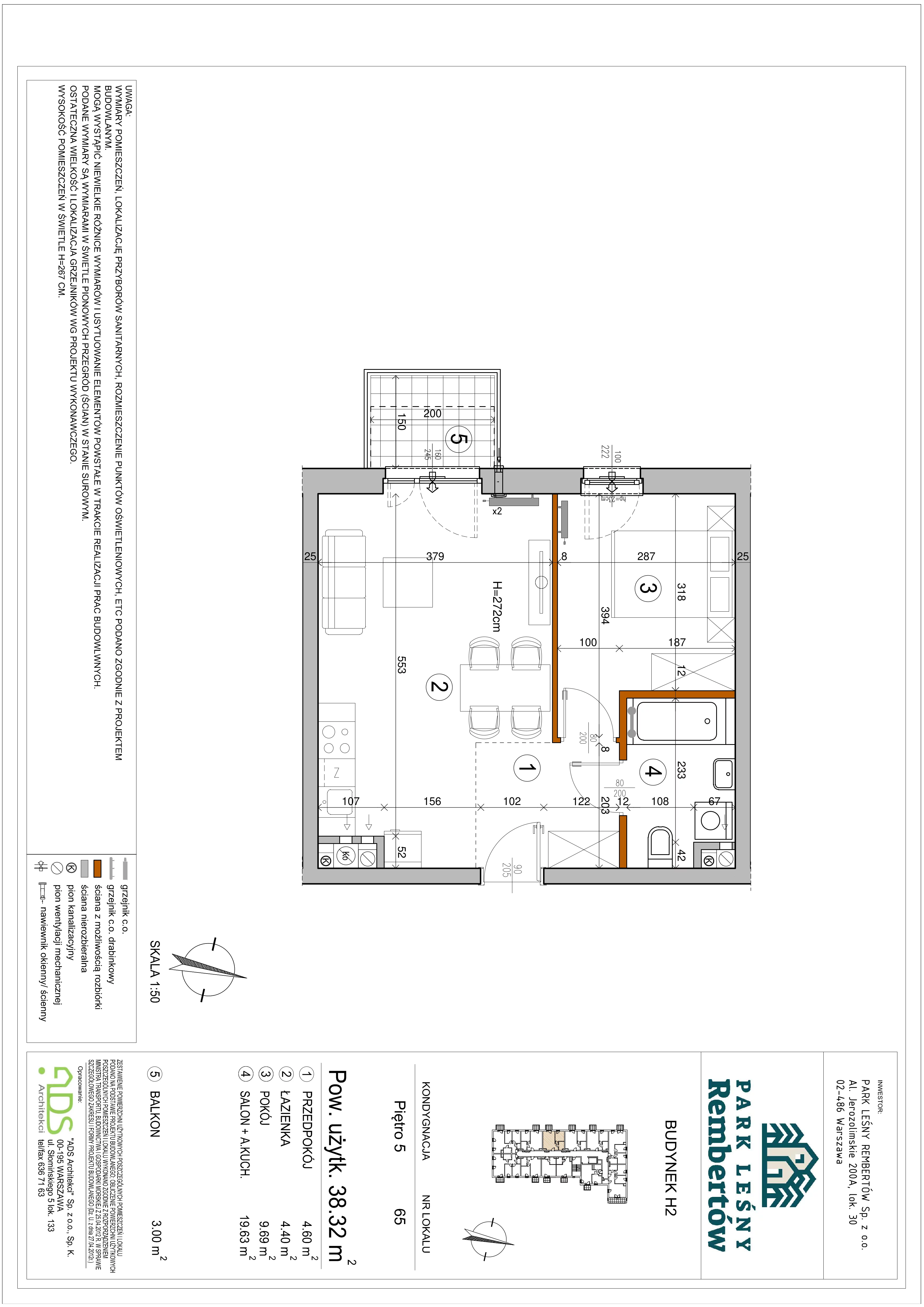 2 pokoje, mieszkanie 38,48 m², piętro 5, oferta nr H2-65, Park Leśny Rembertów, Warszawa, Rembertów, ul. Chełmżyńska