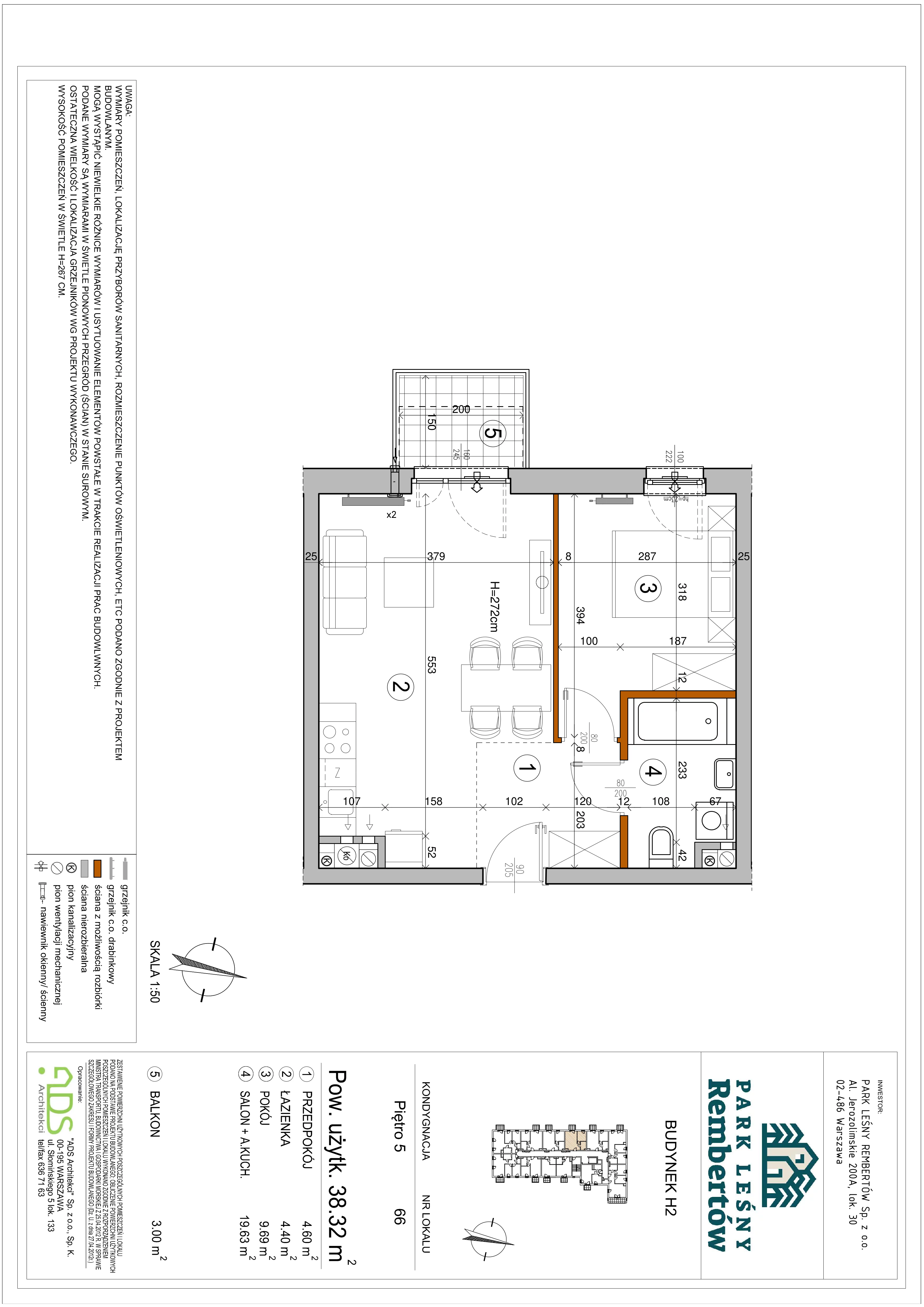 2 pokoje, mieszkanie 38,36 m², piętro 5, oferta nr H2-66, Park Leśny Rembertów, Warszawa, Rembertów, ul. Chełmżyńska