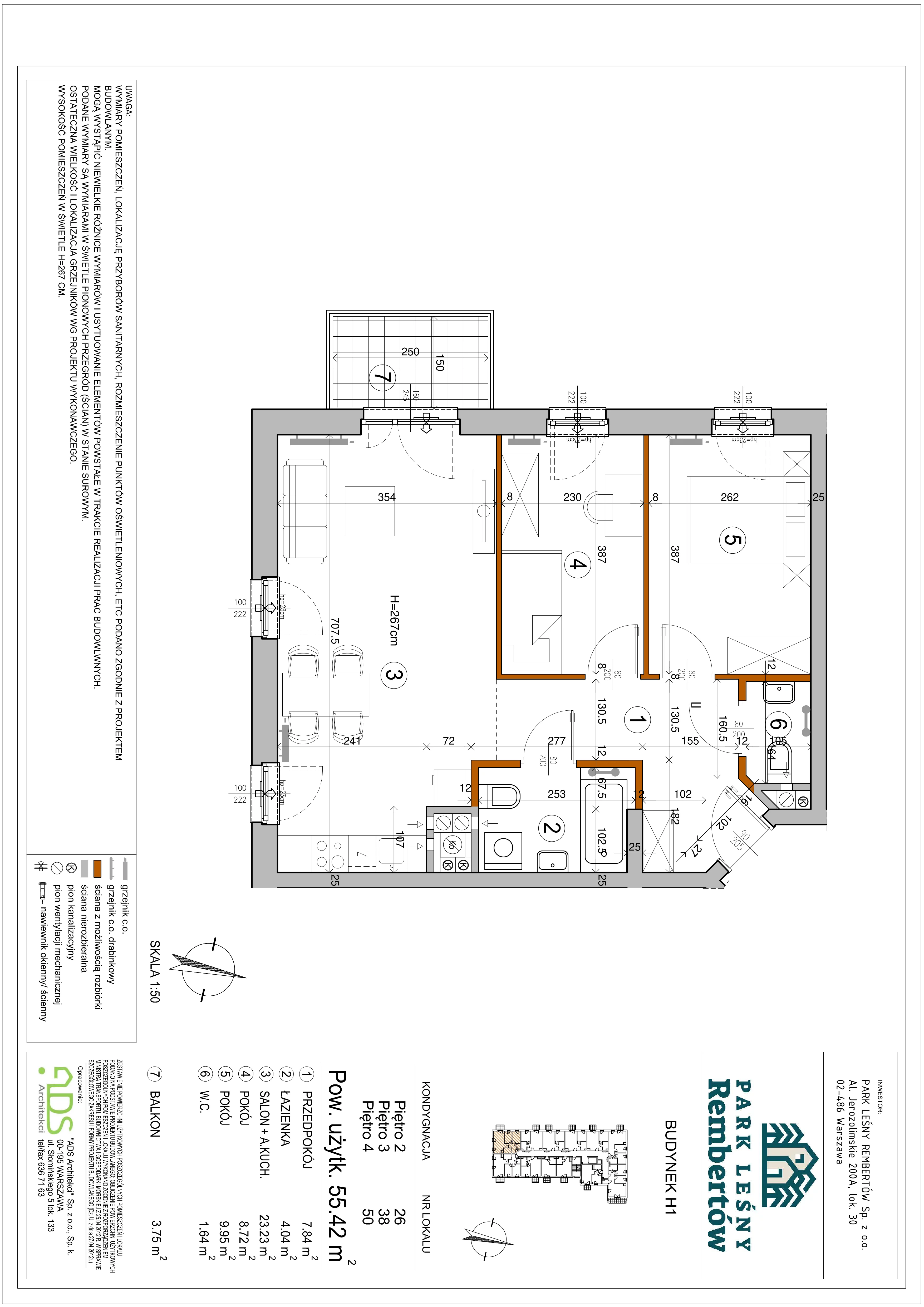 3 pokoje, mieszkanie 55,43 m², piętro 3, oferta nr H1-38, Park Leśny Rembertów, Warszawa, Rembertów, ul. Chełmżyńska