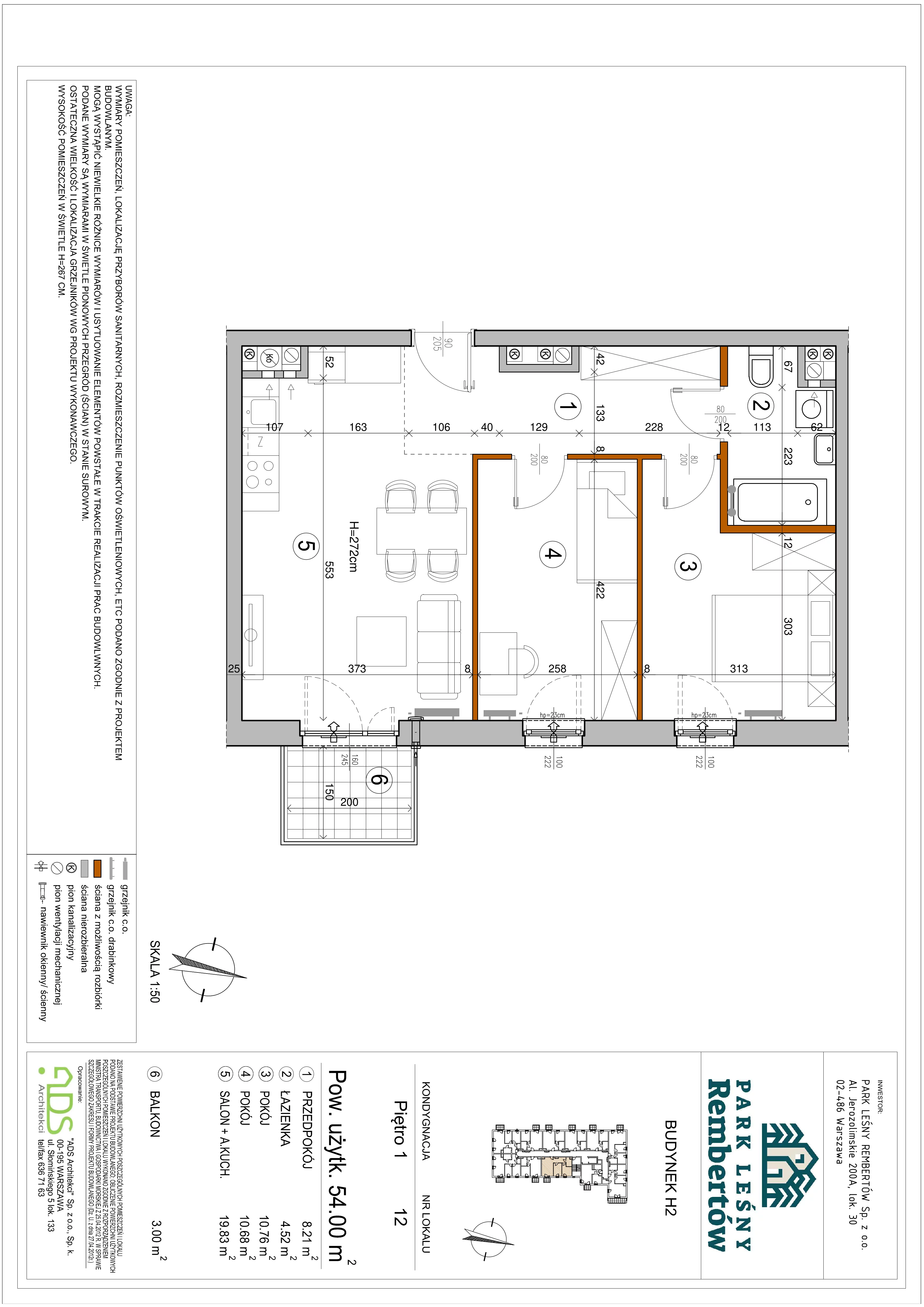 3 pokoje, mieszkanie 54,11 m², piętro 1, oferta nr H2-12, Park Leśny Rembertów, Warszawa, Rembertów, ul. Chełmżyńska