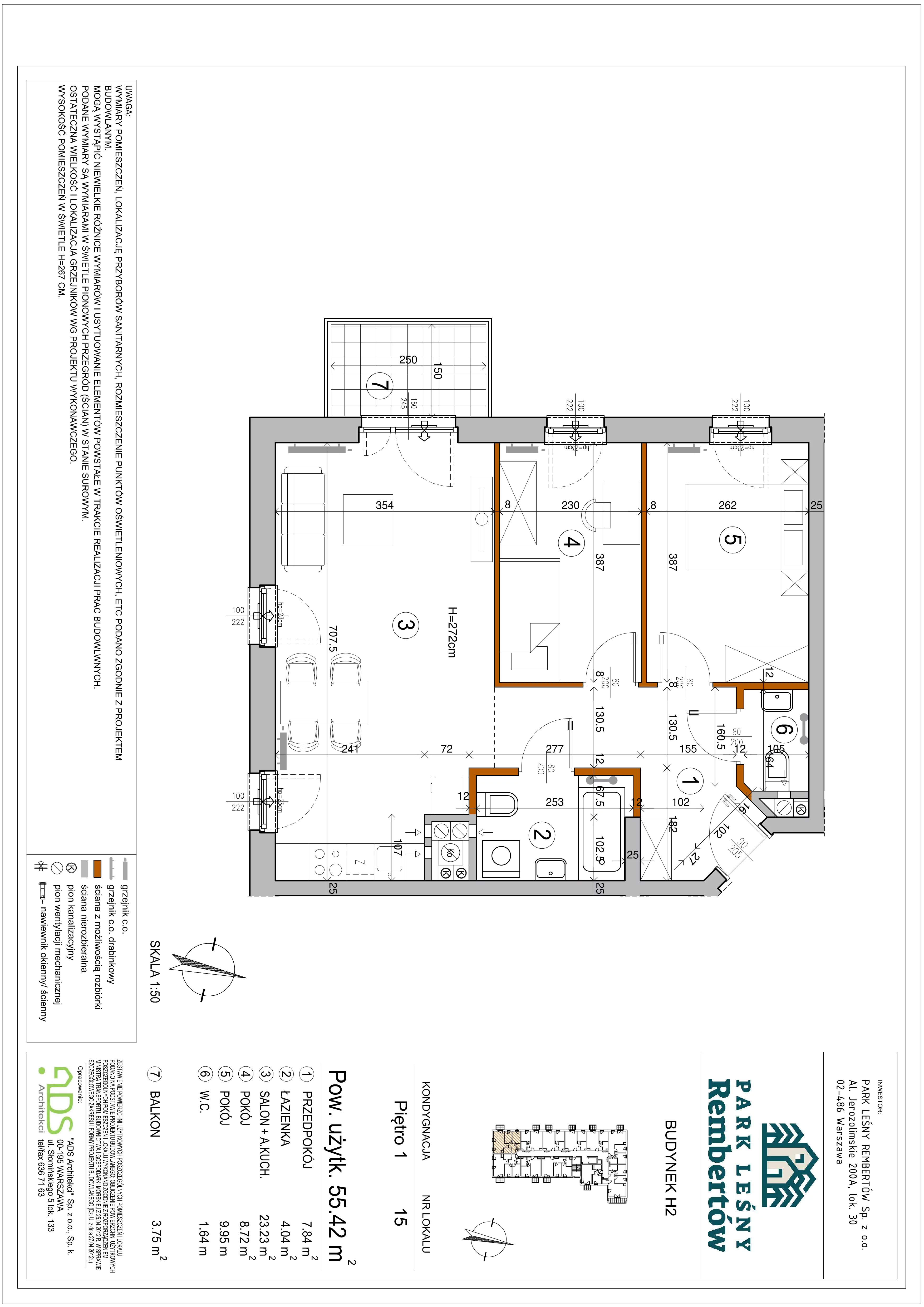 3 pokoje, mieszkanie 55,54 m², piętro 1, oferta nr H2-15, Park Leśny Rembertów, Warszawa, Rembertów, ul. Chełmżyńska