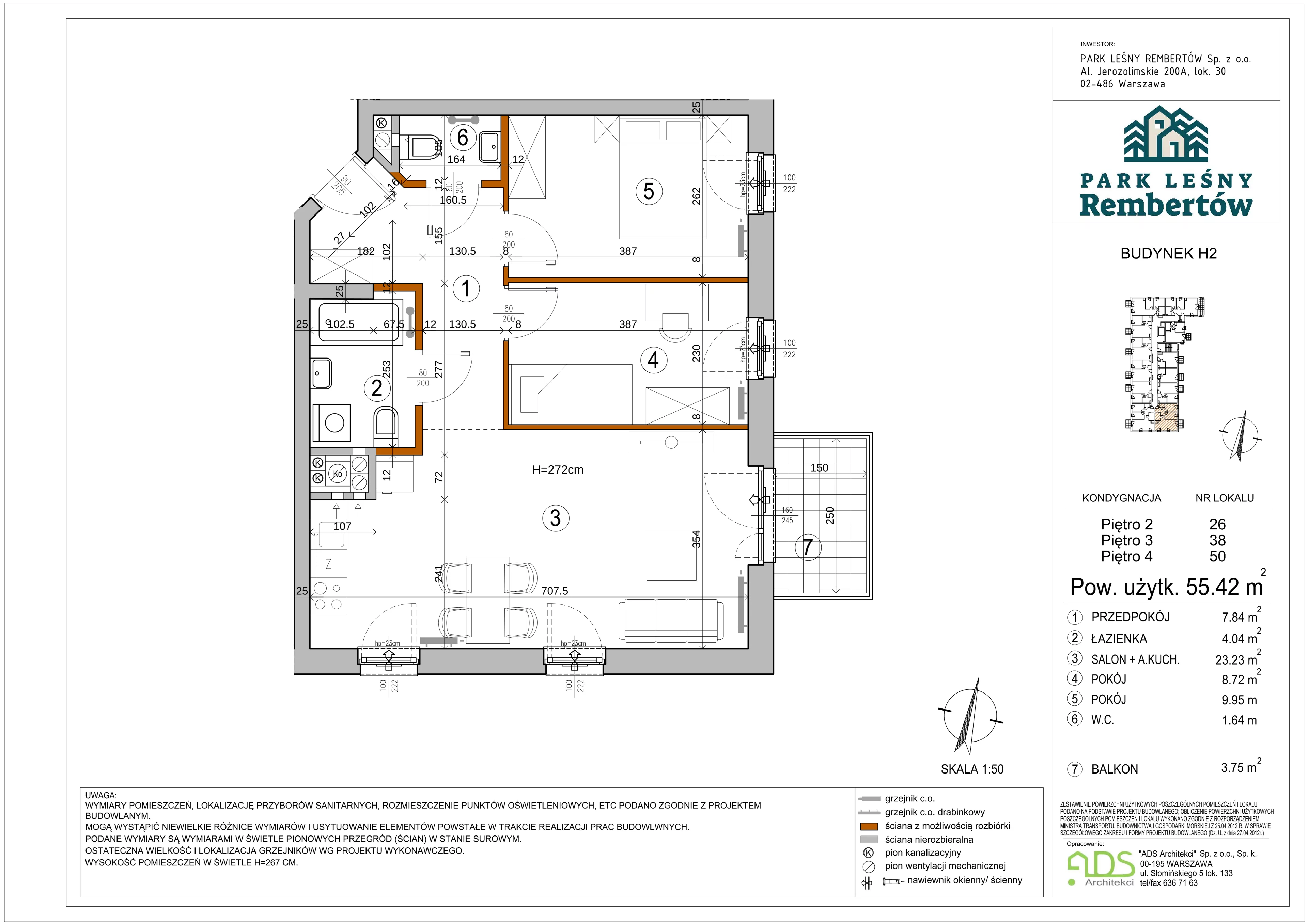 3 pokoje, mieszkanie 55,51 m², piętro 2, oferta nr H2-26, Park Leśny Rembertów, Warszawa, Rembertów, ul. Chełmżyńska