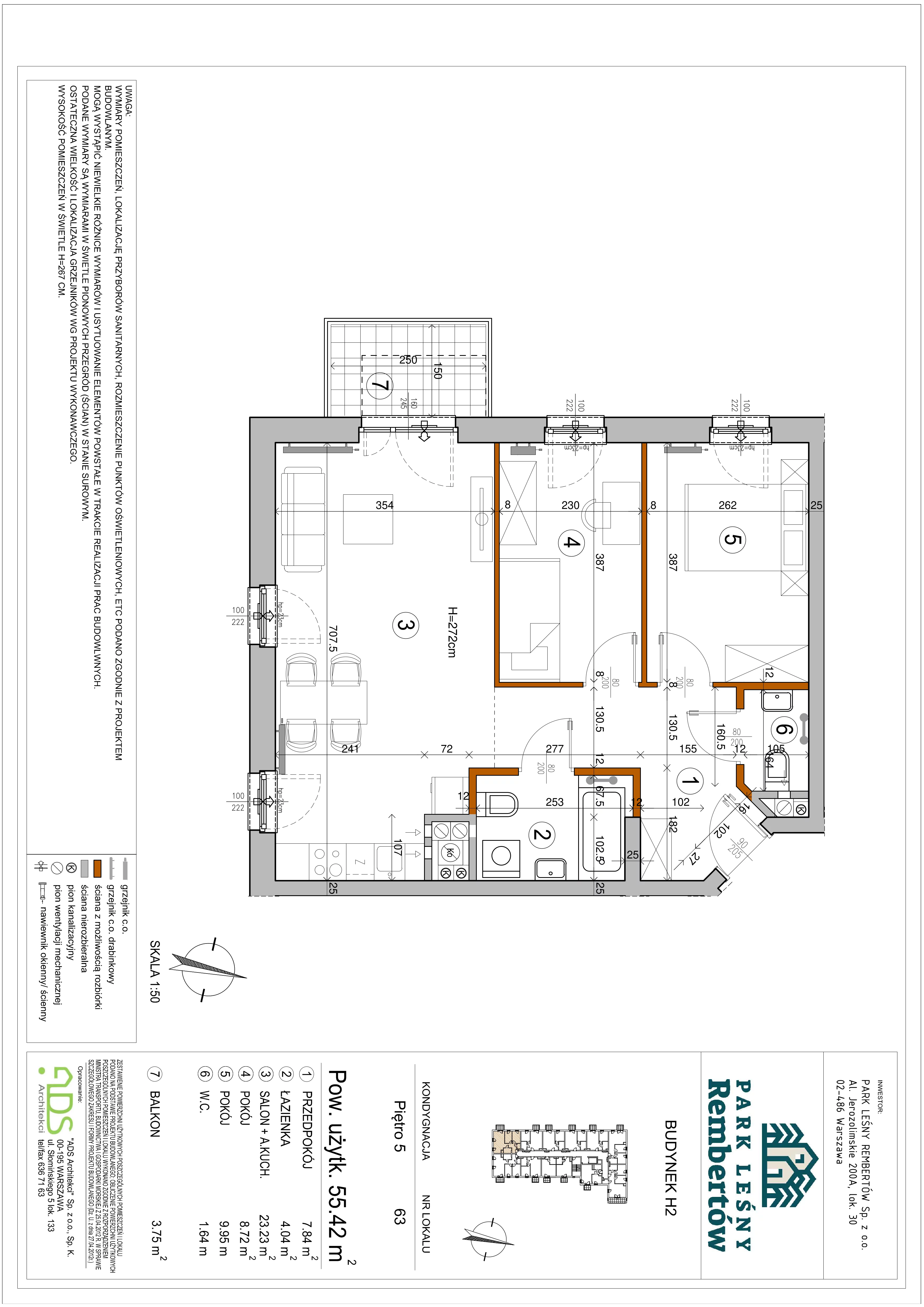 3 pokoje, mieszkanie 55,25 m², piętro 5, oferta nr H2-63, Park Leśny Rembertów, Warszawa, Rembertów, ul. Chełmżyńska