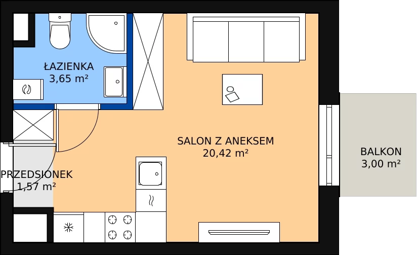Zalety mieszkania 25.64 m², J1-13