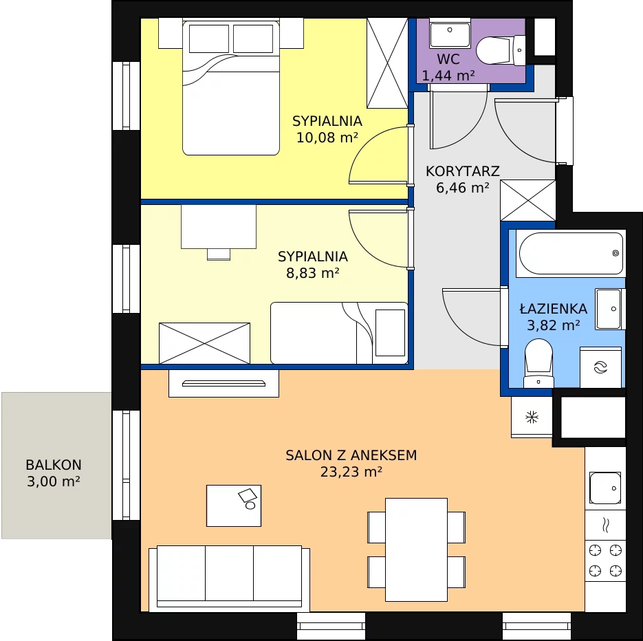 Zalety mieszkania 53.86 m², J1-15