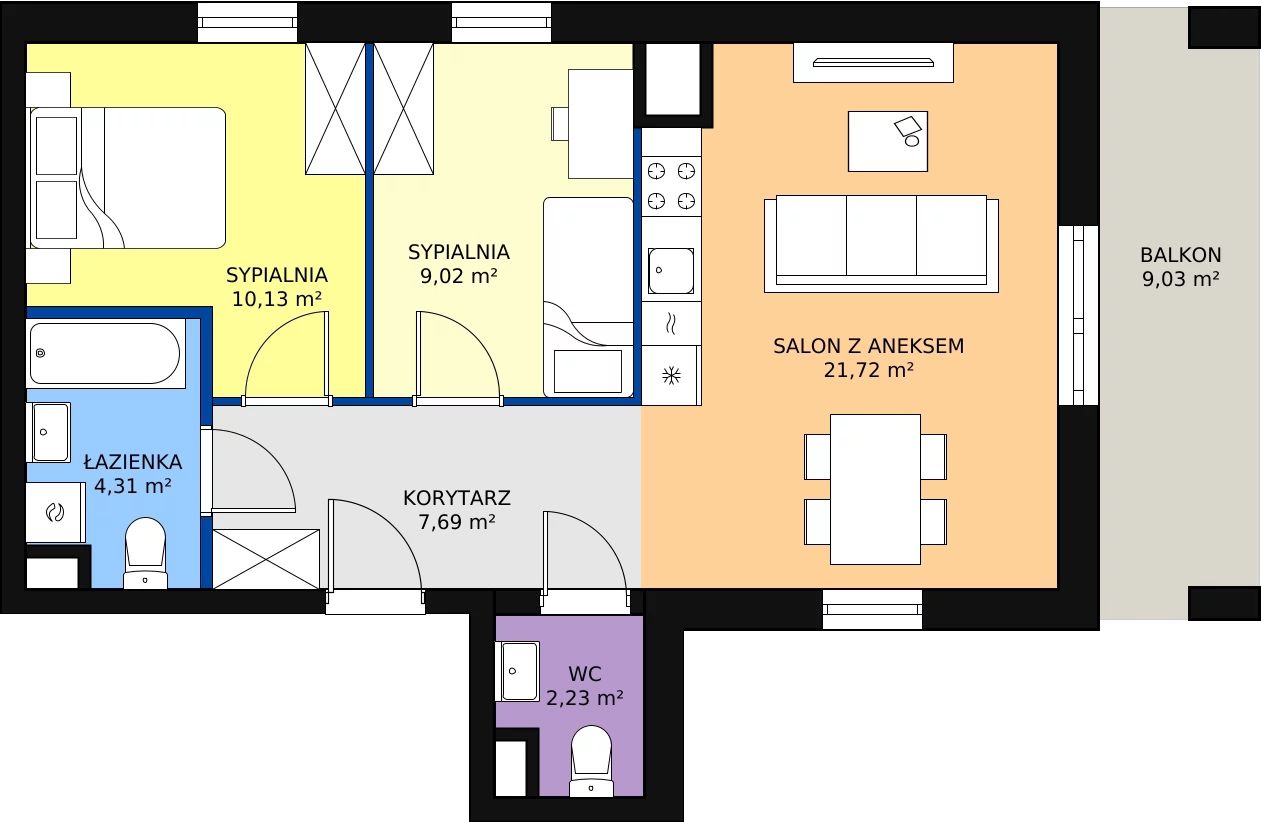 Zalety mieszkania 55.1 m², J1-21