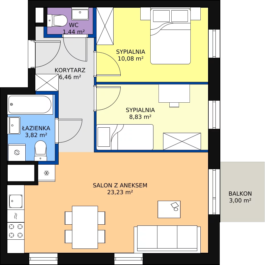 Zalety mieszkania 53.86 m², J1-25