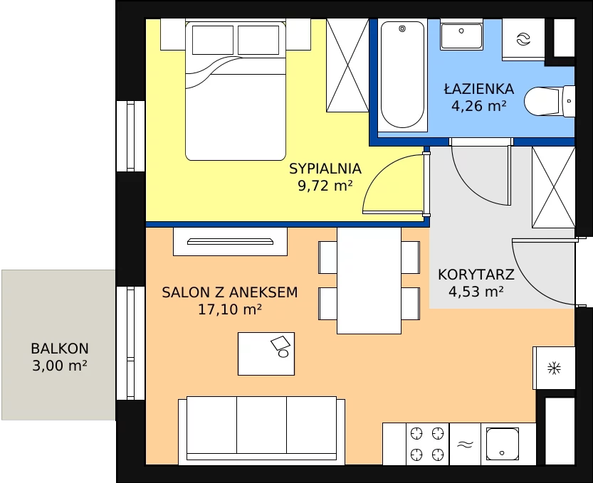 Zalety mieszkania 35.61 m², J1-30
