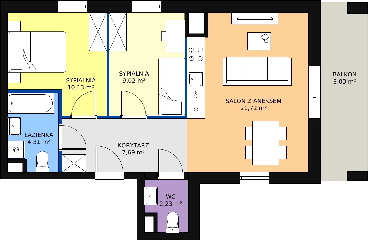 Zalety mieszkania 55.1 m², J1-32