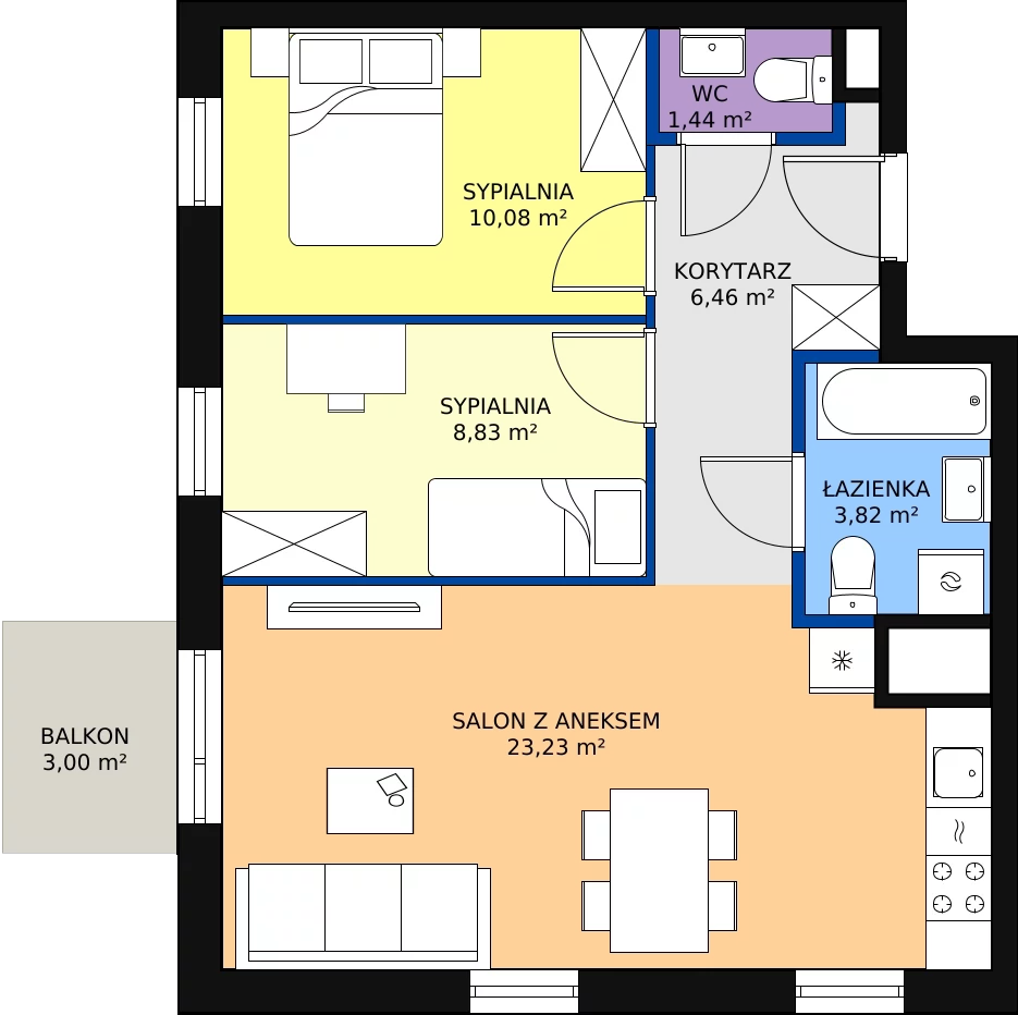 Zalety mieszkania 53.86 m², J1-37